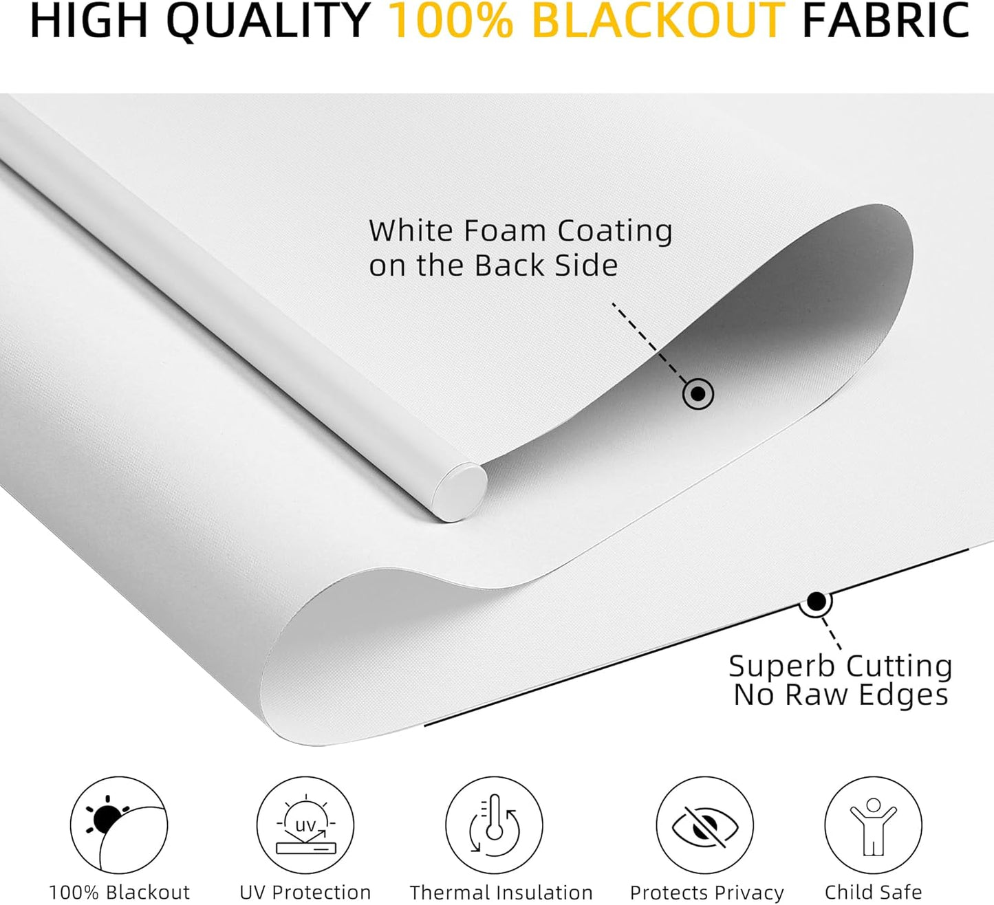 ChrisDowa Cordless Blackout Roller Shades for Windows, Thermal Insulated UV Protection Pull Down Shades, Total Blackout Window Blinds for Home, Office, Bedroom, Door (33" W x 72" H, White)