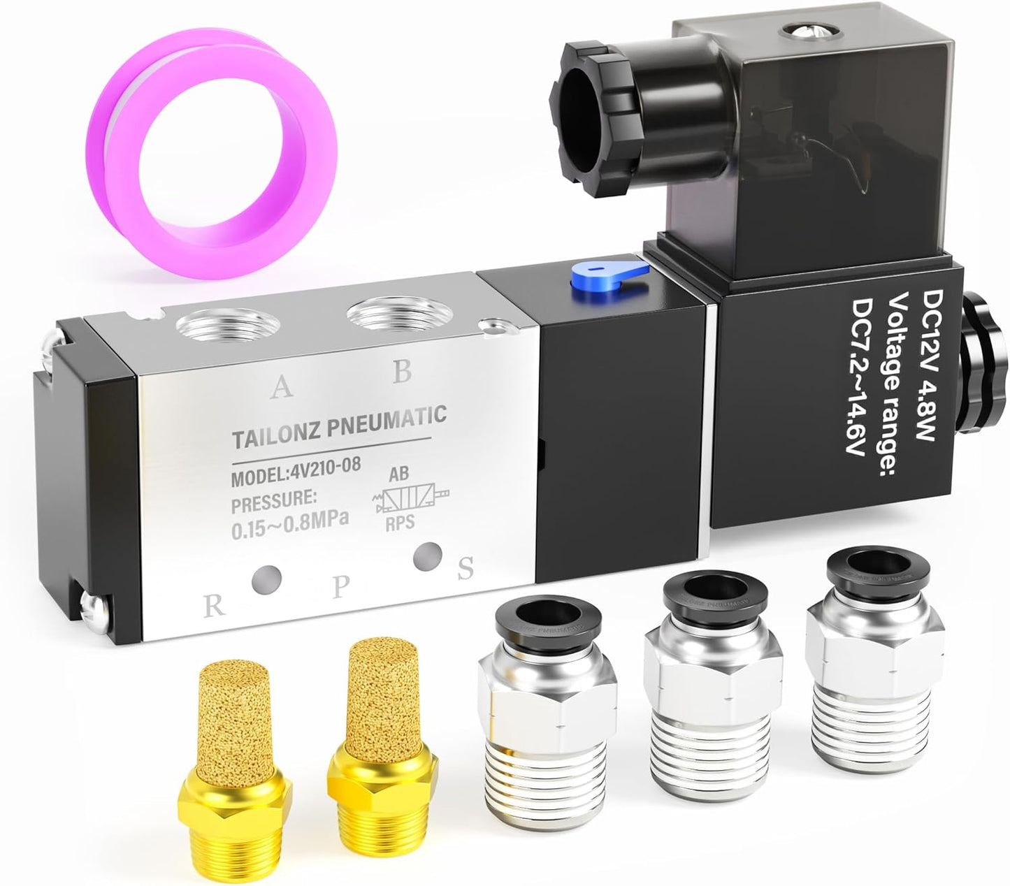 TAILONZ PNEUMATIC 1/4"NPT Solenoid Valve 4V210-08 DC12V Single Coil Pilot-Operated Electric 2 Position 5 Way Connection Type Junction Box