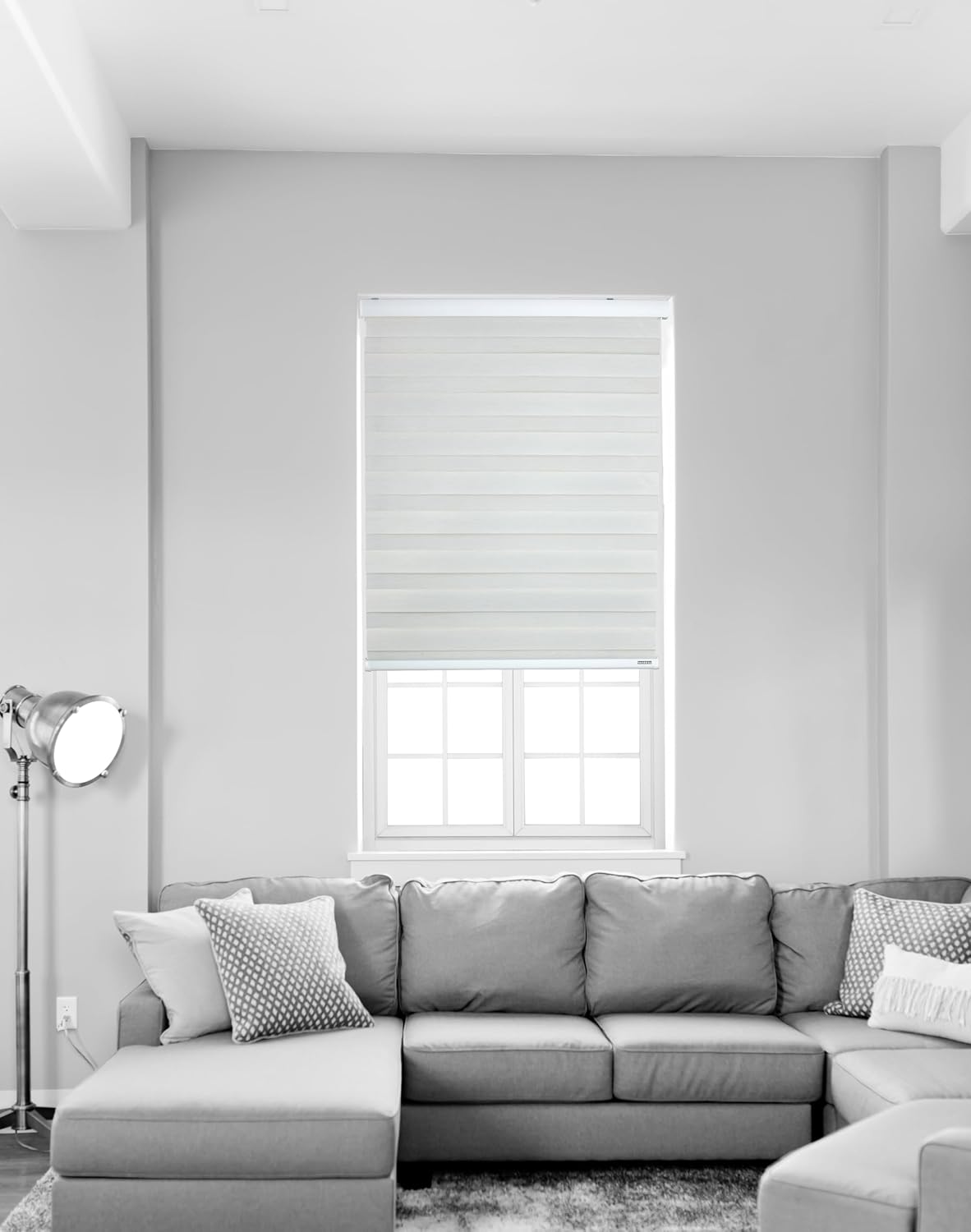 ShadesU Cordless Zebra Blinds for Windows, 62" W x 72" H, White, Dual Layer Free-Stop Zebra Shades, Light Control for Day and Night, Sheer Blinds for Indoor Windows, Bedroom, Kitchen