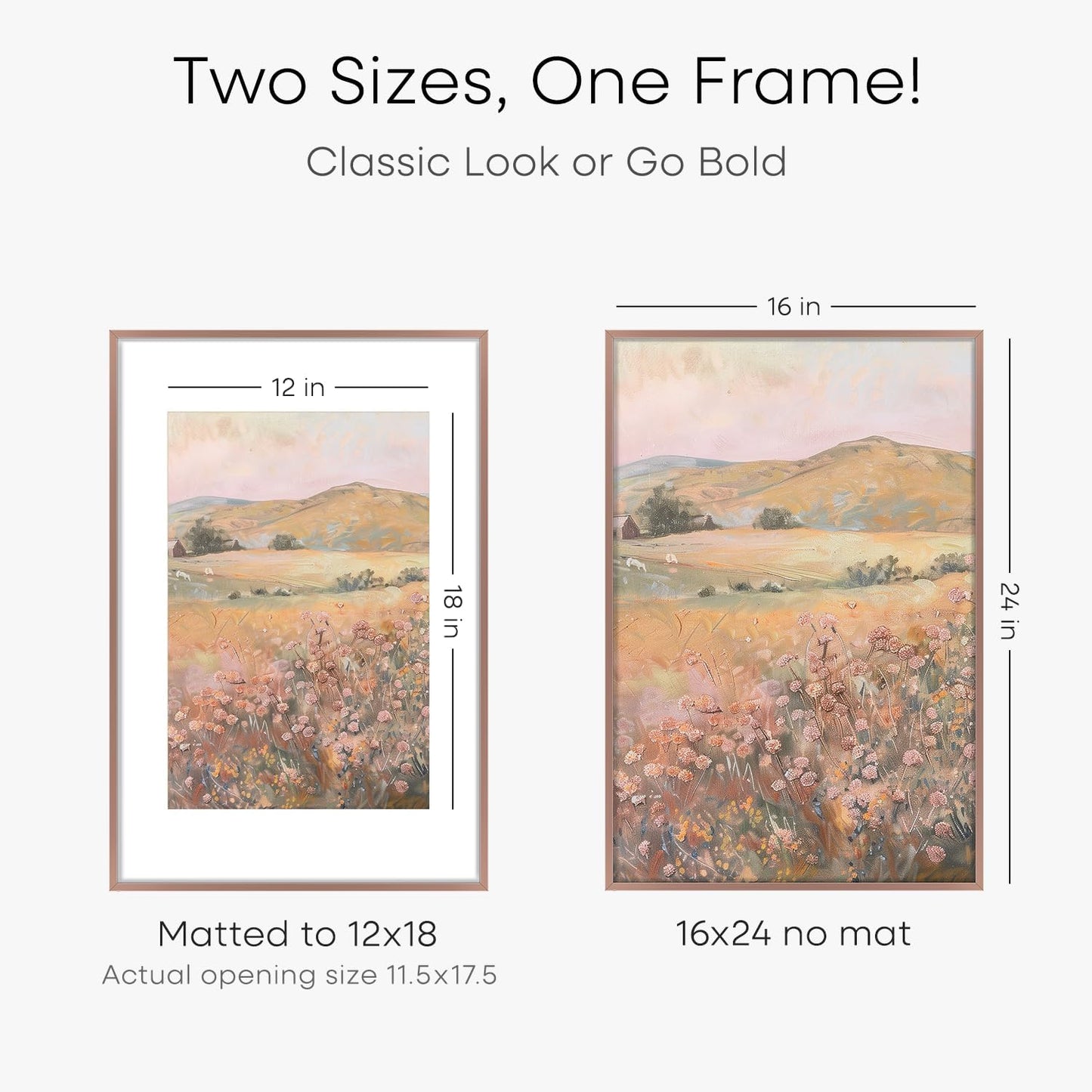 Homeforia 16 x 24 Picture Frame Mocha, High End Metal 24x16 Poster Frame, 16 x 24 Mocha Frames Matted to 12 by 18 inch Print, 24by16 Thin Frame with Mat 12x18 Photo, Tempered Glass, Wall Kit, Set of 1