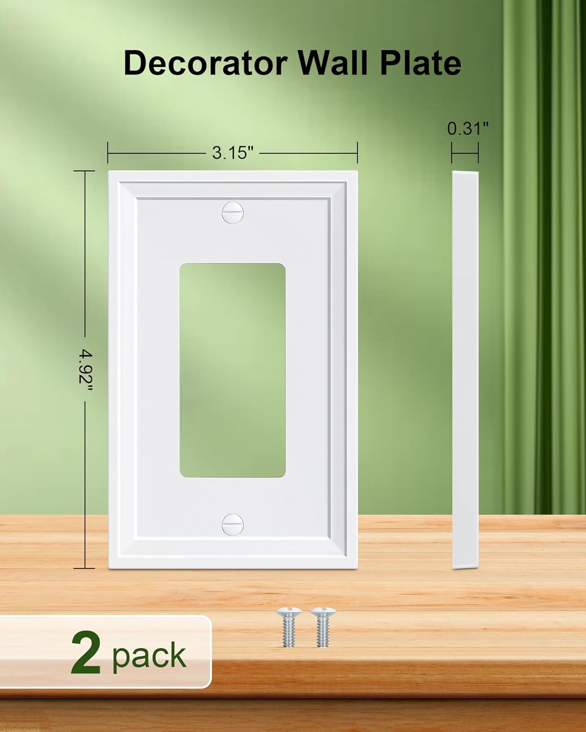 2-Pack Decorator Outlet Cover Plate, White Decorative Switch Plates and Outlet Covers, Natural Bamboo Fiber Wall Plates for Electrical Outlets, Receptacle, GFCI Outlet, Dimmer Switch