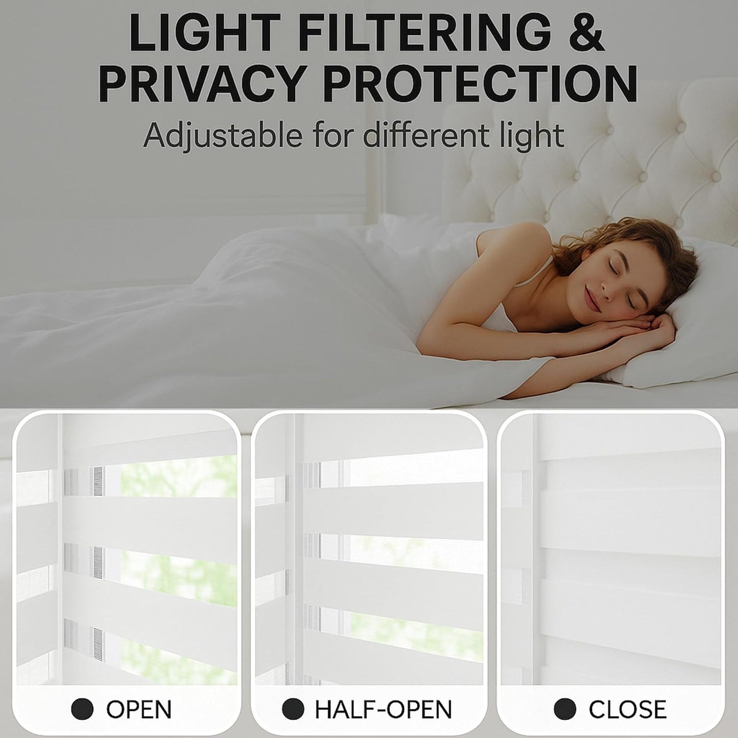 Shadesu Cordless Zebra Blinds for Windows, 63" W x 72" H, White, Dual Layer Free-Stop Zebra Shades, Light Control for Day and Night, Sheer Blinds for Indoor Windows, Bedroom, Kitchen