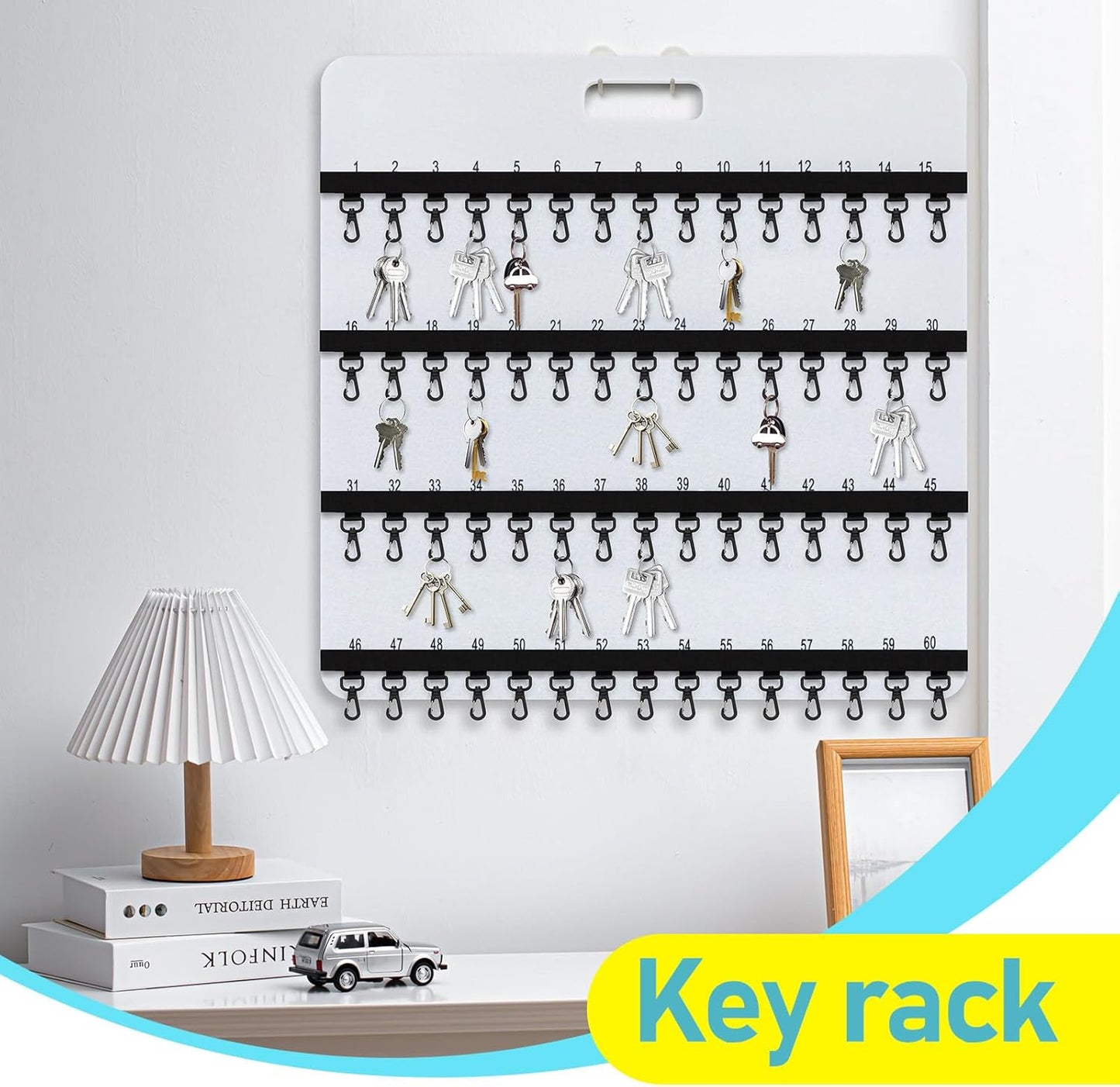 24'' x 24'' Key Rack Wall Mount with 38 Numbered Self Closing Hooks Felt Key Holder Board Storage for Car Dealer Property Manager Valet Parking Residential Small Businesses
