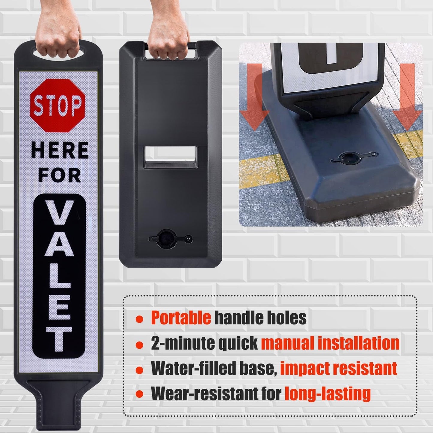 2 Pack 43" x 9.6" inch Double Sided Pedestrian Crosswalk Sign, 21.8" x 9.6" x 4" Durable HDPE Water Filled Base, Portable High Visibility Reflective Traffic Safety Parking STOP Signs (White-2Pack)