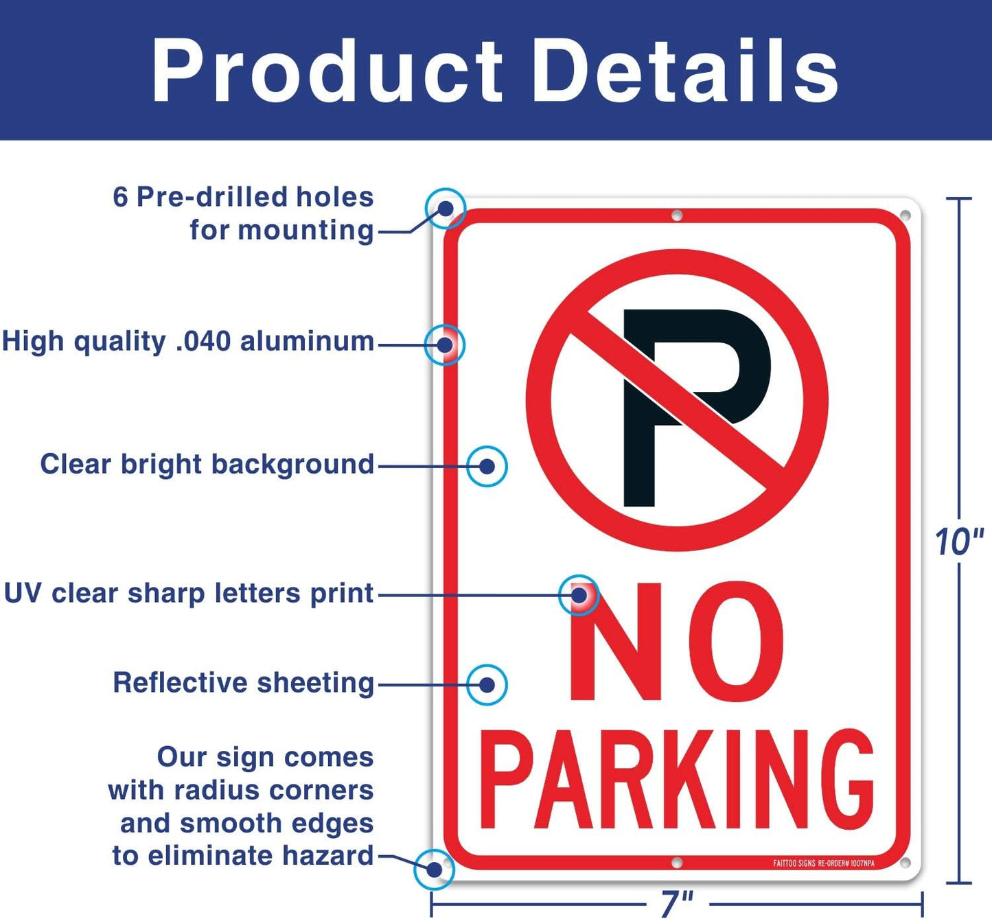 (2 Pack) No Parking Sign with Symbol Sign, 10 x 7 Inches Reflective .40 Rust Free Aluminum, UV Protected, Weather Resistant, Waterproof, Durable Ink, Easy to Mount