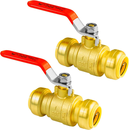 (Pack of 2) AB 1 Inch Push to Connect Ball Valve, 1 Inch Push Fit Ball Valve with Disconnect Clip, Full Port Water Shut Off Valve for Copper, CPVC,PE-RT and PEX Pipe, UPC Certified