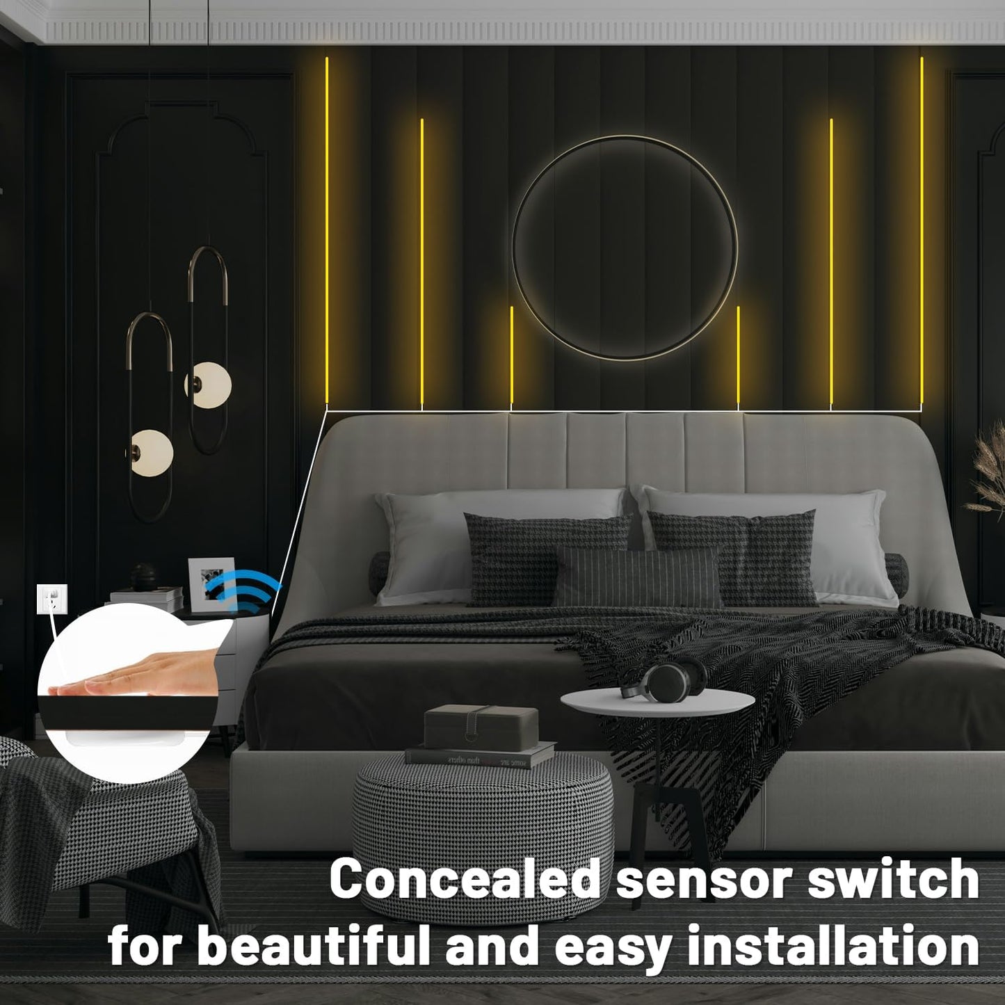 Lichaser 6.56ft COB LED Strip Light, 6 Rolls of 3000K Flexible COB LED for Acoustic Panel and Wood Slat Wall Panels Parallel with Dimmable Touch Sensor Switch, Cuttable for Wood Slat Lighting, Shelf