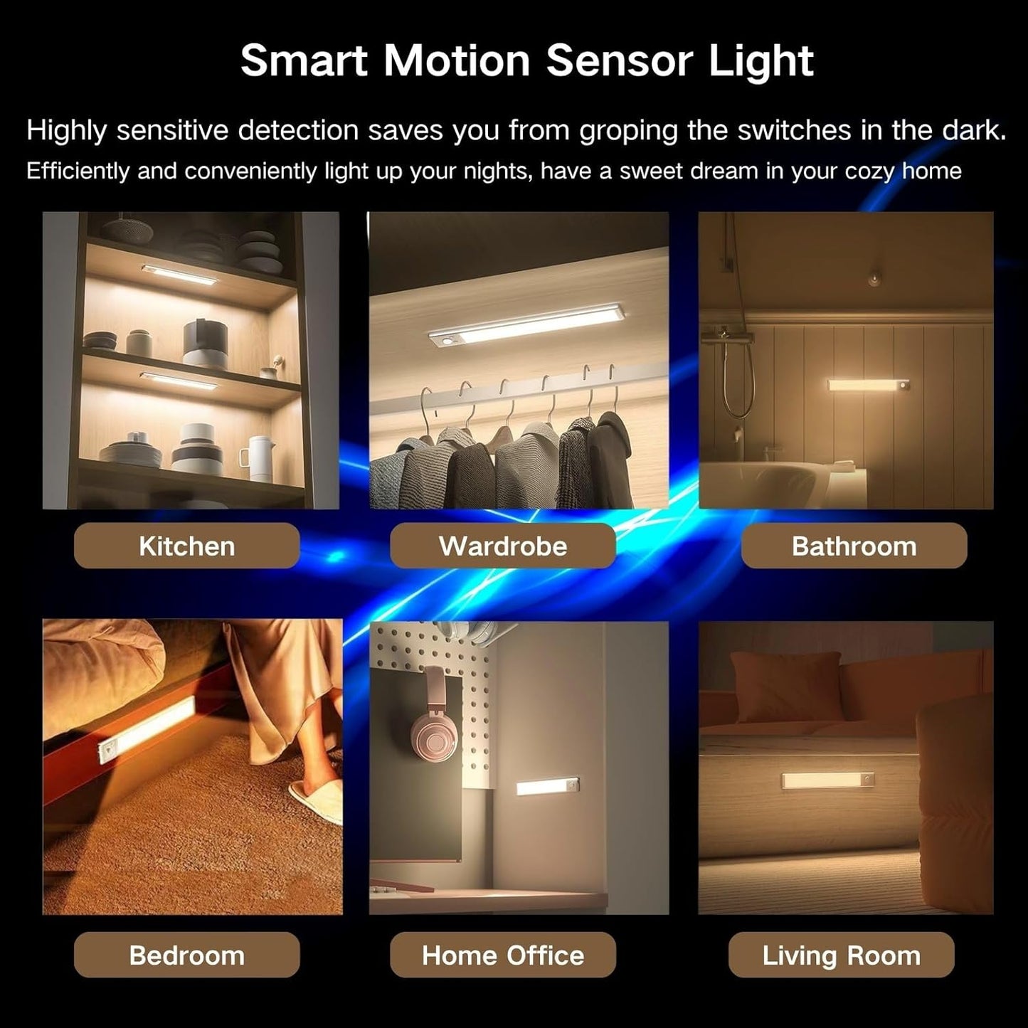 Motion Sensor Under Cabinet Lighting-Magnetic Rechargeable Closet Lights for Kitchen,Stairs,Wardrobe | 3-Color Dimmable LED Under Counter Lighting | Pro Battery Upgrade (2, 12 inch)