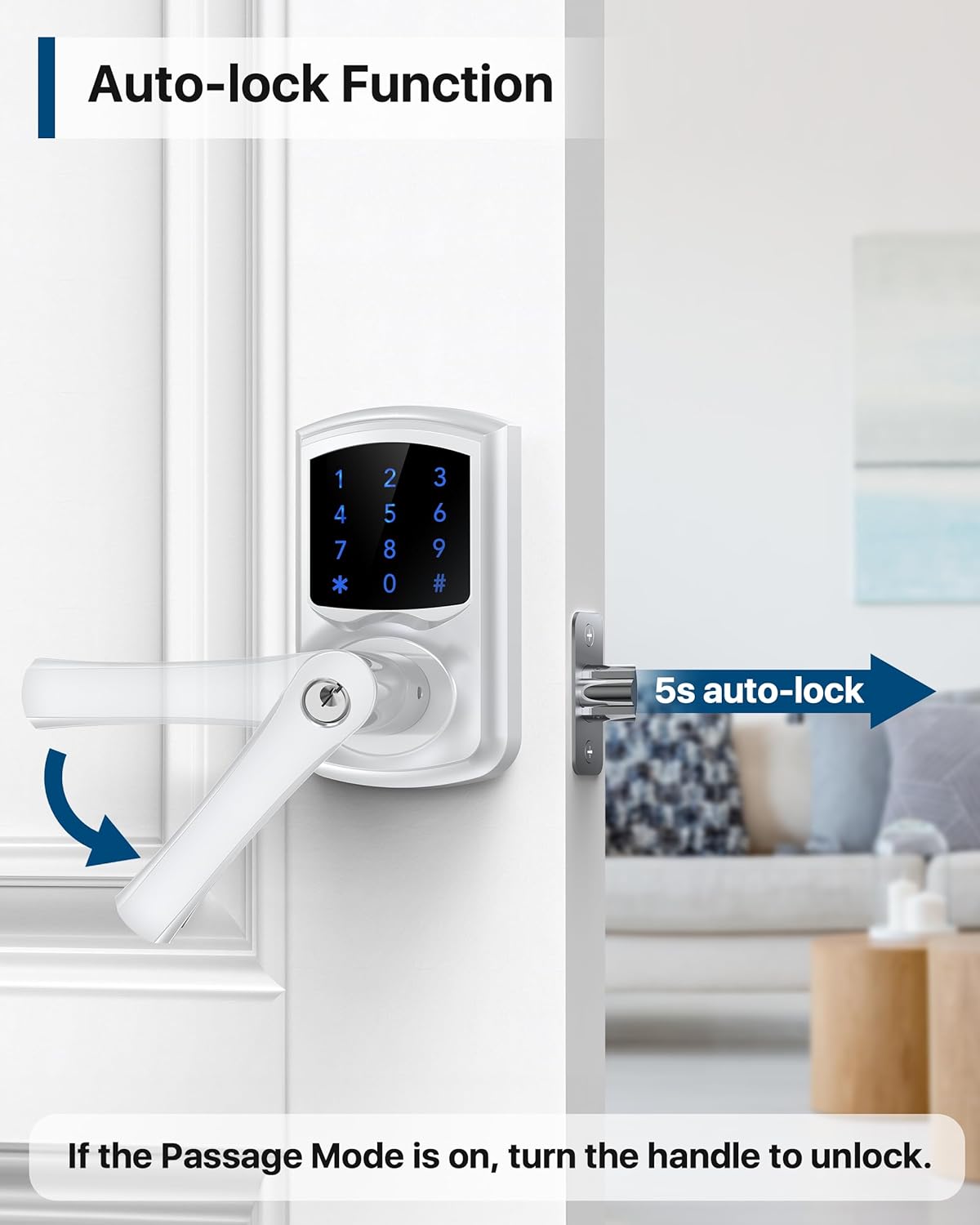 HIDALIFE Keyless Entry Door Lock with Keypad and Handle for Front Doors, Touchscreen, Anti-peep Password, Auto-Locking, Satin Chrome