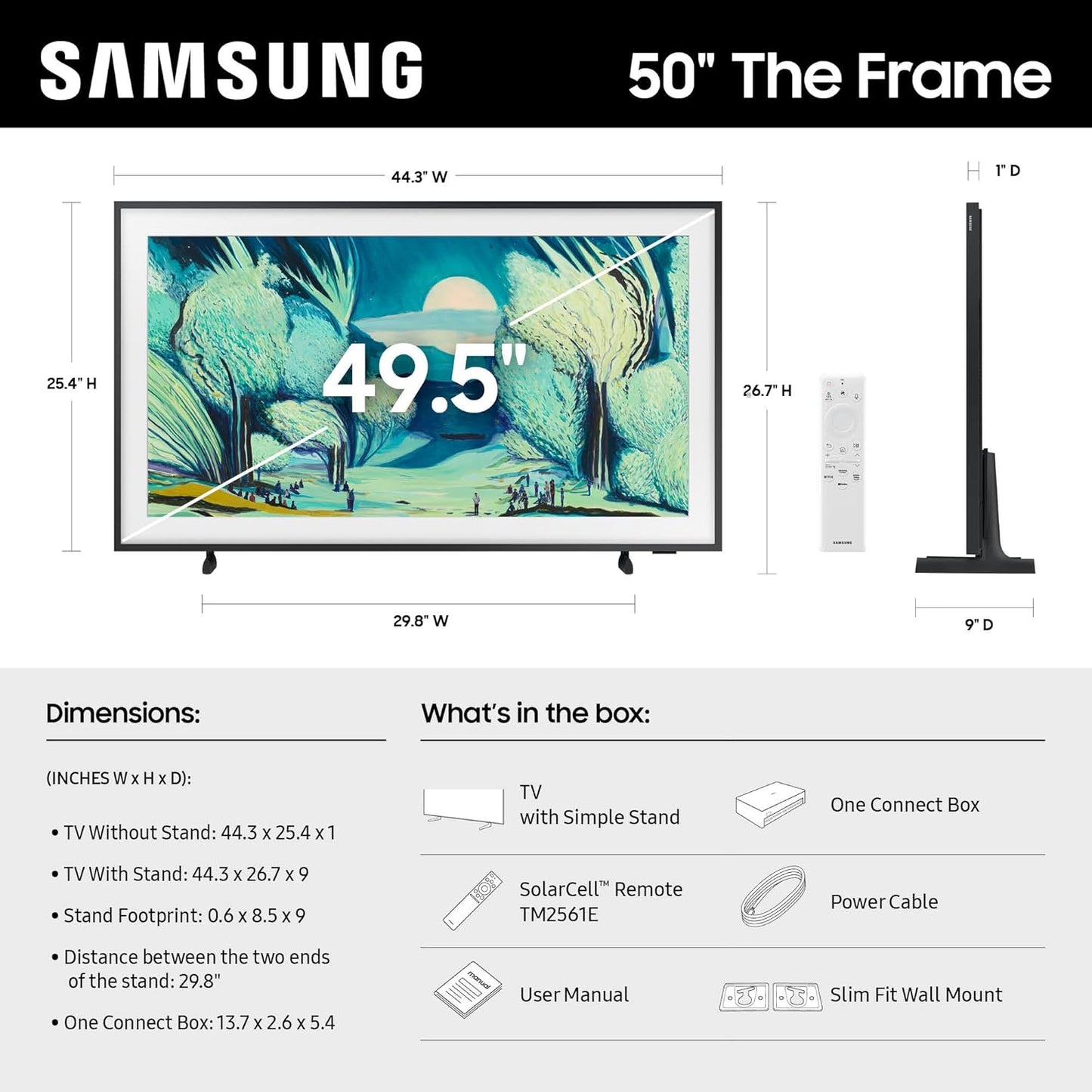 Samsung 50-Inch Class The Frame LS03F 4K QLED Smart TV (2025 Model) Slim Fit Wall Mount, Modern Frame Design, NQ4 AI Gen2 Processor, Art Mode, Artful Picture Quality, Samsung Vision AI, Alexa Built-in