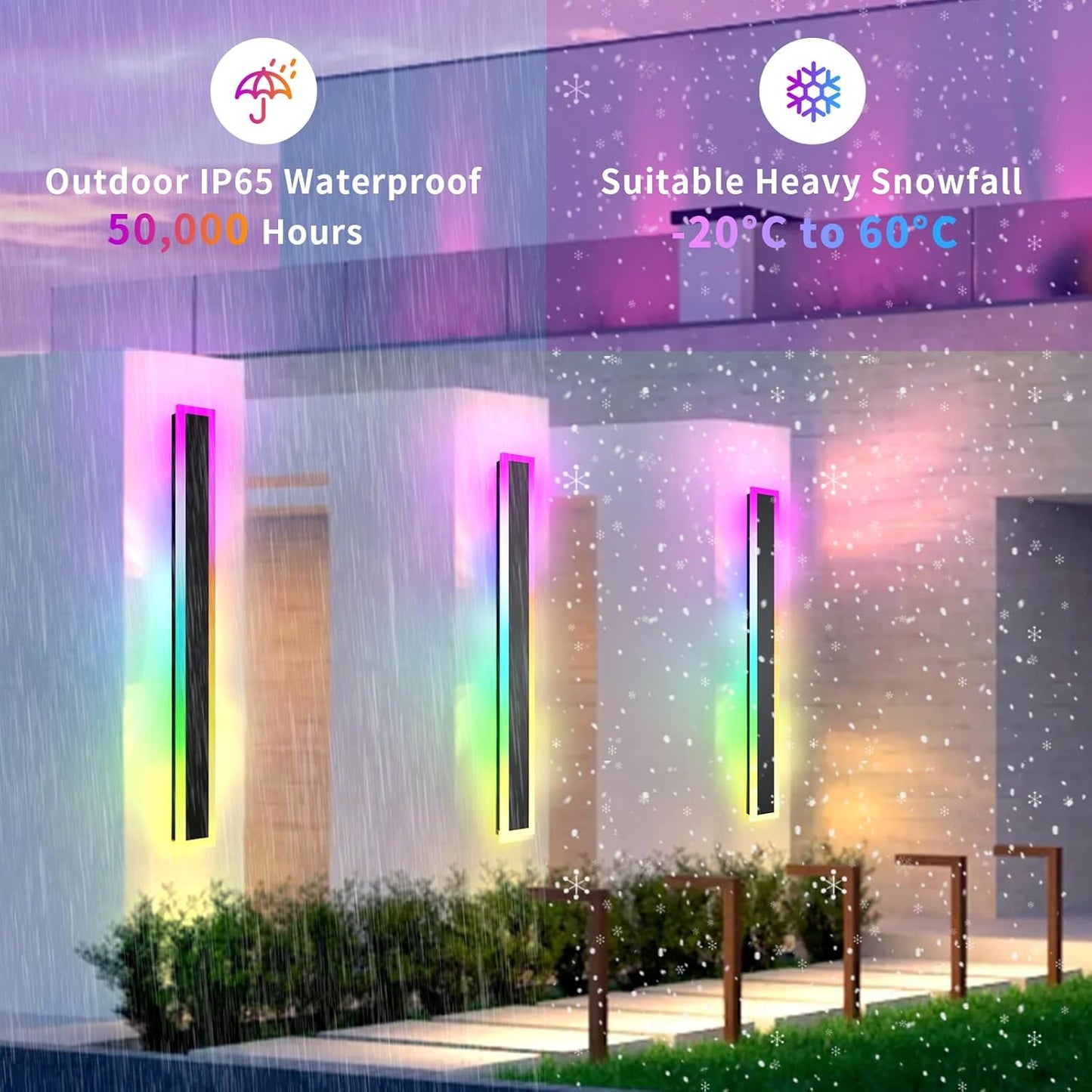 2 Pack Outdoor RGB Long Wall Lights, 70.8inch Wall Lights RGB/Warm/White Dimmable Modern Led Wall Lighting, Ip65 Waterproof Wall Sconce with Remote APP Control for Outdoor/Indoor Party Gathering