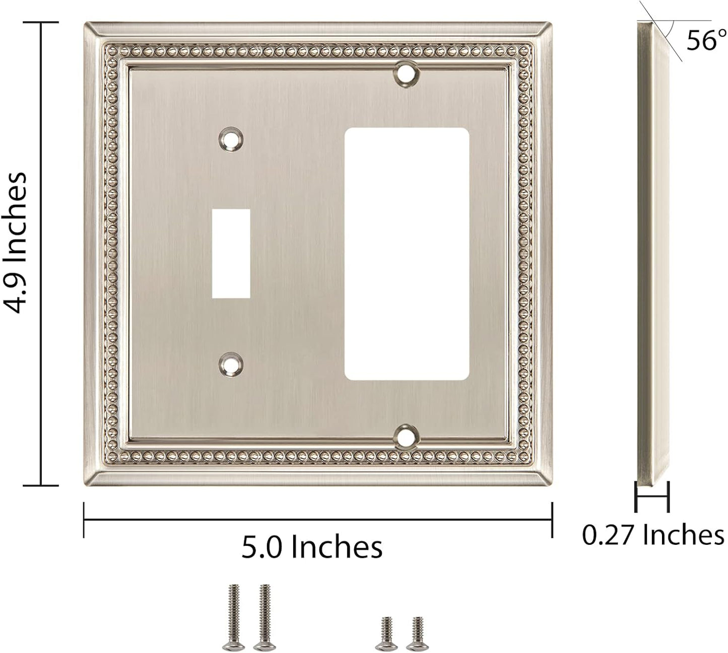 Henne Bery Sunken Pearls Heavy Duty Decorative Wall Plate Switch Plate Outlet Cover (Toggle/Decorator, Satin Nickel)