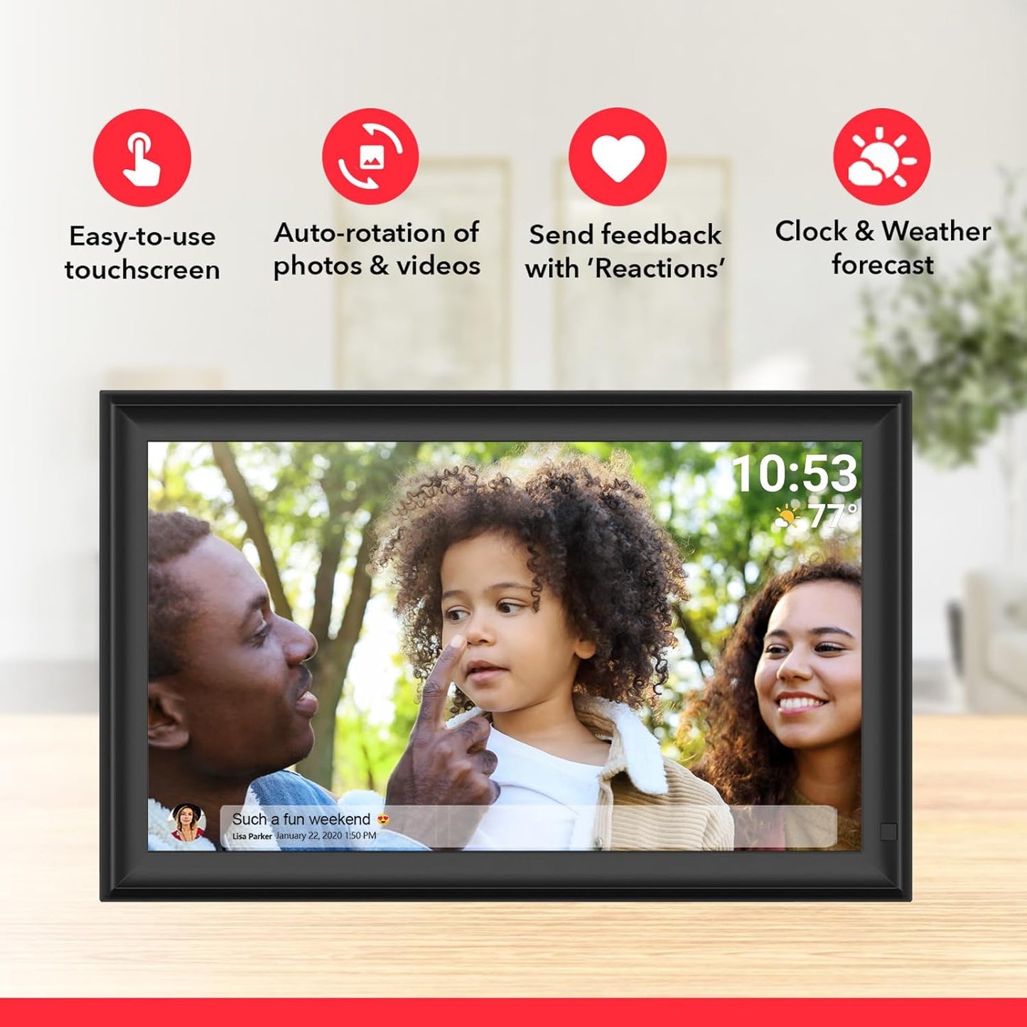15.6inch FRAMEO Digital Photo Frame with 1920x1080 FHD IPS LCD Touch Screen, Dual-WiFi Share Photos & Videos Via Frameo App, Support USB Drive/SD Card Extend Storage, Motion Sensor, Auto-Rotate