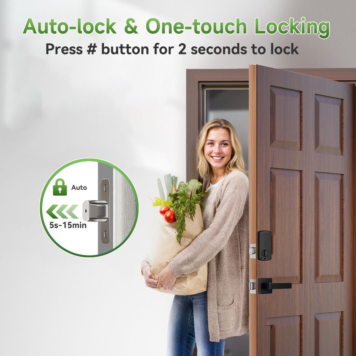 Harfo Fingerprint Smart Door Locks with Handles, App Control, Keyless Entry Front Door Lock Set, Bluetooth Digital Electronic Touchscreen Keypad Deadbolt, Easy Installation, Black