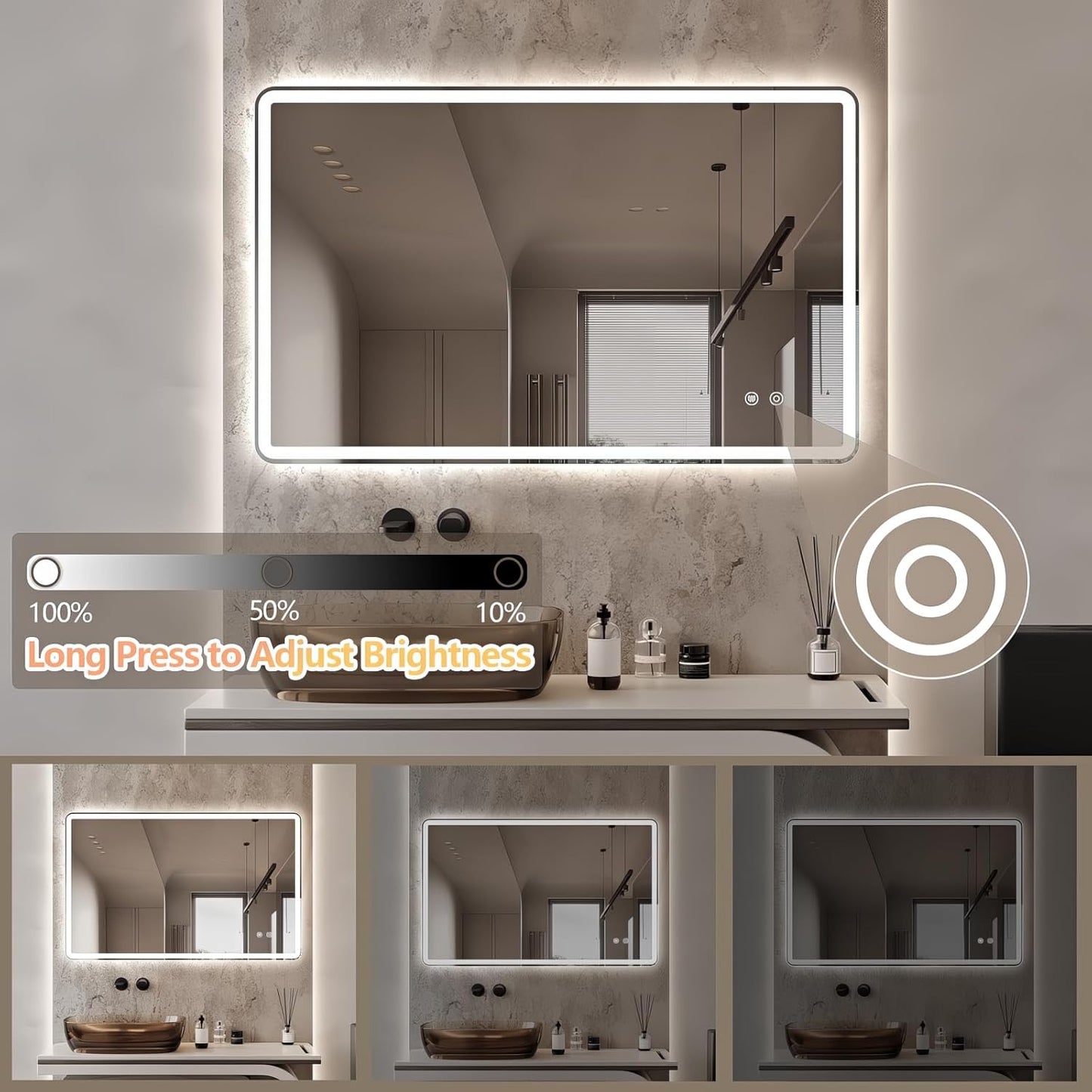 Niccy 20"x32" LED Bathroom Mirror, Rectangle Vanity Mirrors with Lights, Frontlit & Backlit Lighted Vanity Mirror, Memory Funtion, 3 Colors & Stepless Dimmable, Anti-Fog, Horizontal/Vertical