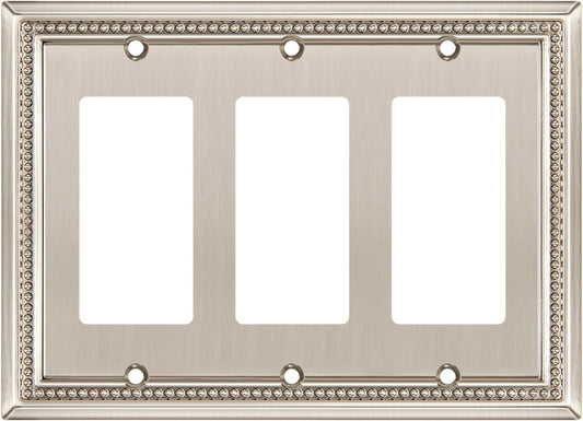 Henne Bery Sunken Pearls Heavy Duty Decorative Wall Plate Switch Plate Outlet Cover (Triple Decorator, Satin Nickel)