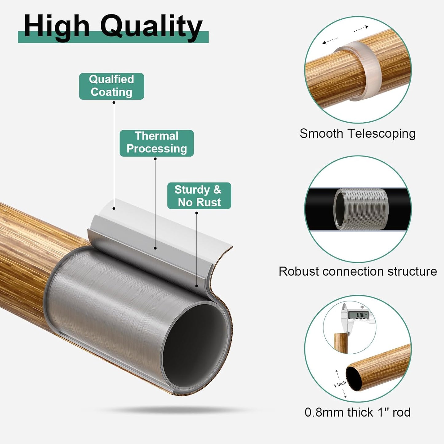 2 Pack Boho Wood Curtain Rods for Windows 28 to 48 inch,1" Adjustable Heavy Duty Window Curtain Rod with Imitation Wood Grain Finials,Rustic Decorative Drapery Rods Set 18-60'',Maple Wood