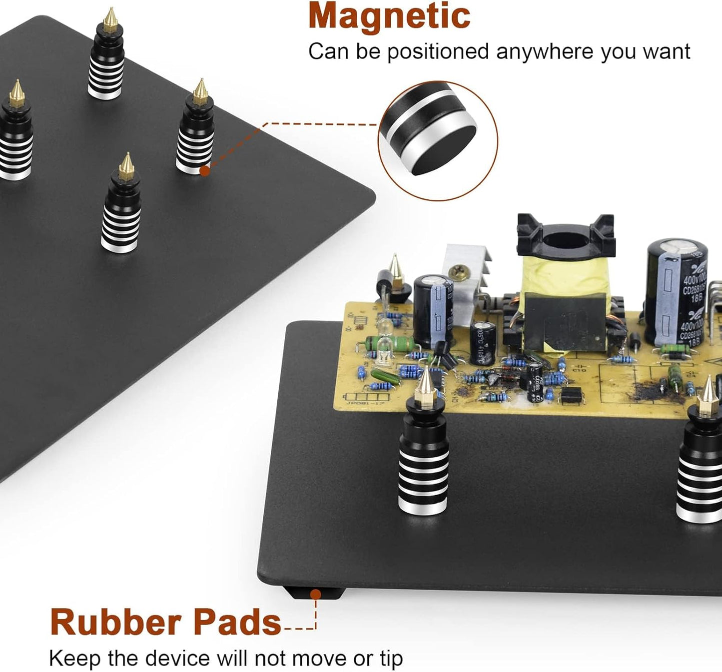 Helping Hands Soldering Circuit Board Holder Magnetic Third Hand Tools with 3X LED Magnifying Lamp, 360 Hot Air Gun Holder, Flexible Metal Arms Heavy Duty Base Electronic Repair Tool Magic Hand