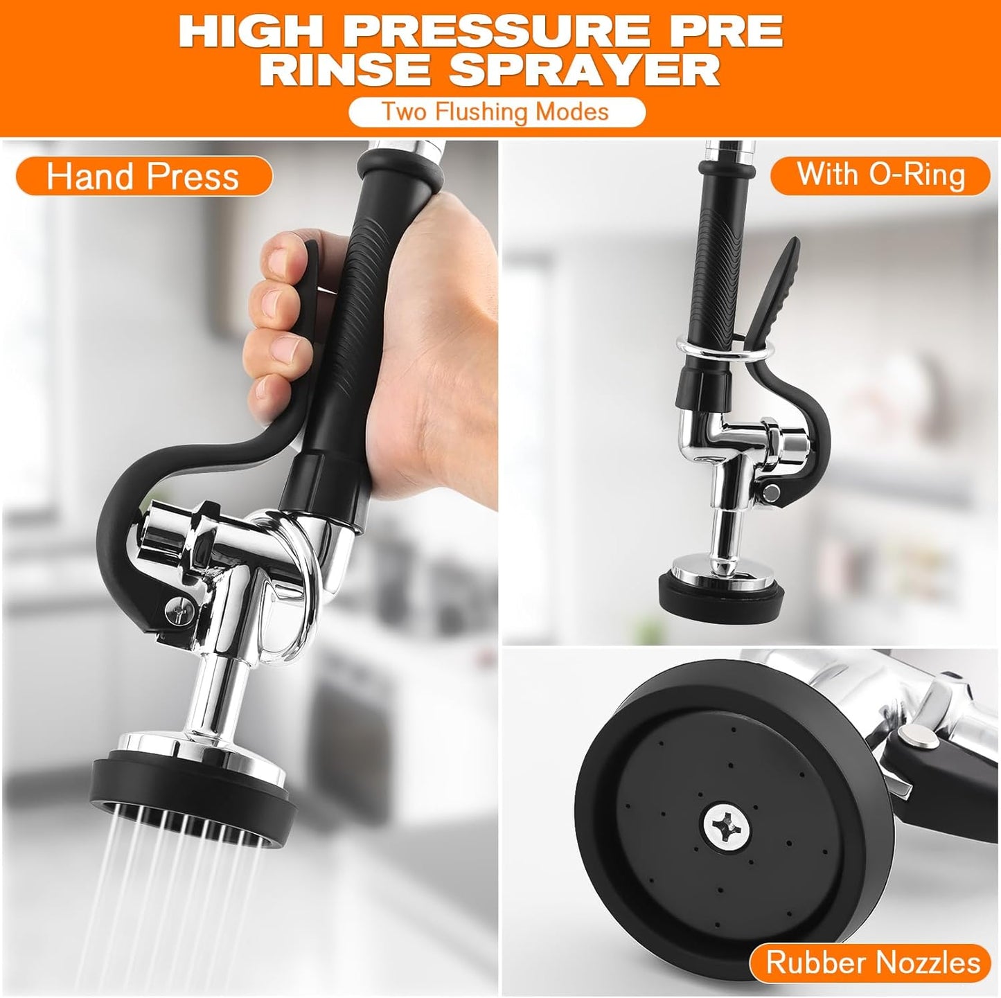 25" Height Commercial Faucet with Sprayer, 8" Adjustable Center & 12" Add-on Swing Spout, Wall Mount Pre Rinse Commercial Sink Faucet for Commercial Restaurant Industrial Kitchen (Chrome)