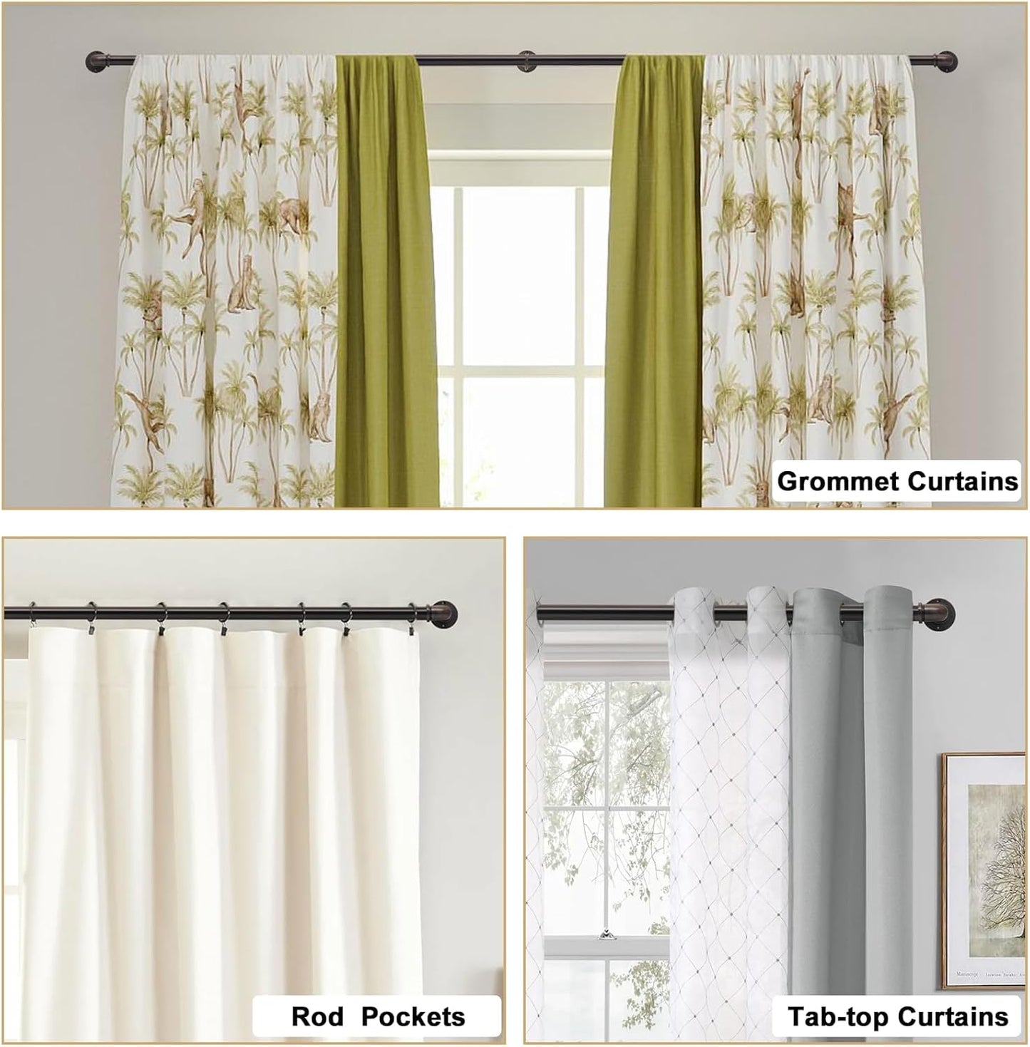 2PCS Industrial Curtain Rods for Windows 18 to 88 Inches Adjustable Length, 1 Inch Diameter, with Aluminium Finials (Antique Red Bronze, 18” to 88”2PCS)