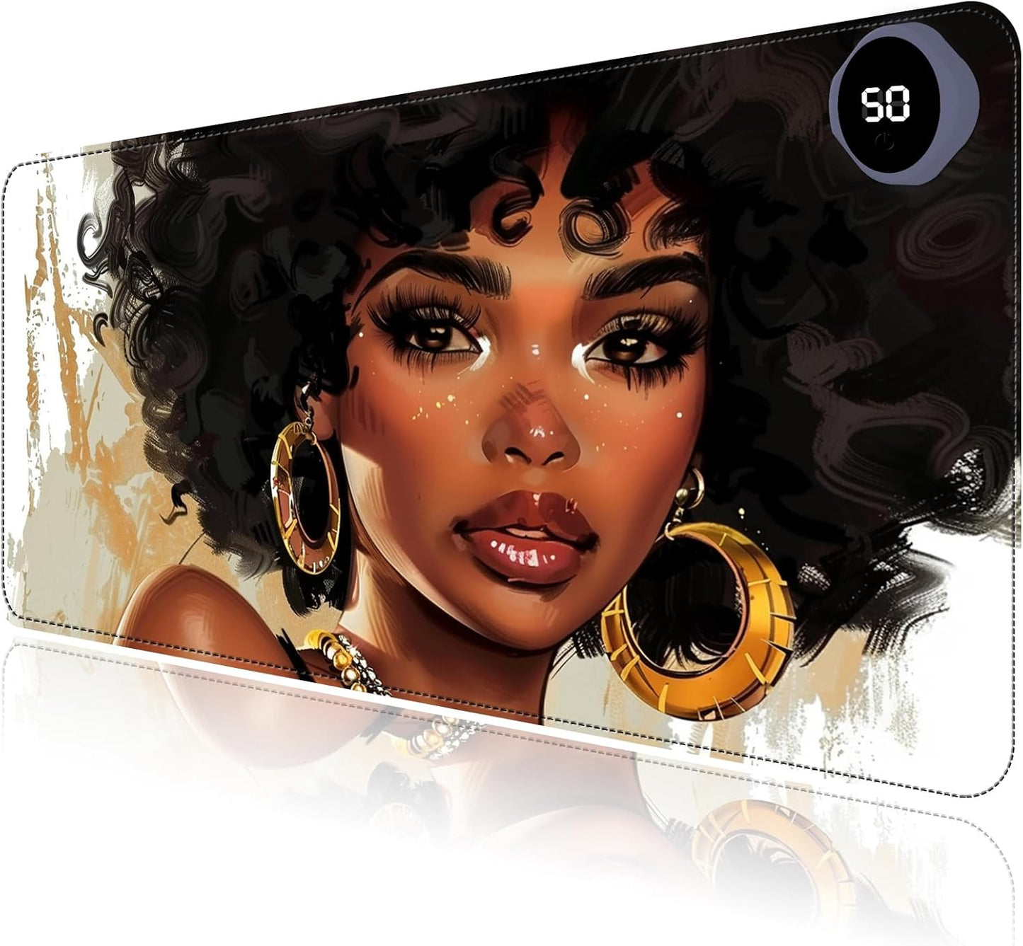 Heated Mouse Pad with 3 Levels Heated & 3 Hours Auto Shut-Off Mouse Pad for Warming Hands in Office Home, 31.5" x 13"Large Safe Desk Mat Hand Warmer，Girl with Short Hair