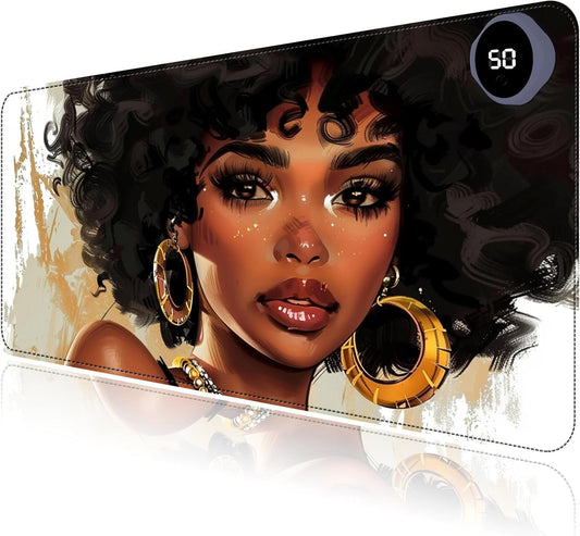 Heated Mouse Pad with 3 Levels Heated & 3 Hours Auto Shut-Off Mouse Pad for Warming Hands in Office Home, 31.5" x 13"Large Safe Desk Mat Hand Warmer，Girl with Short Hair