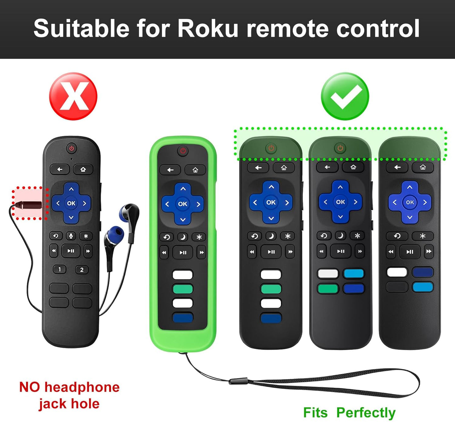 (Pack of 2) Remote Cover Case for Roku TV Remote Control/Silicone Protective Sleeve Skin - Glow in The Dark (Green/Blue)