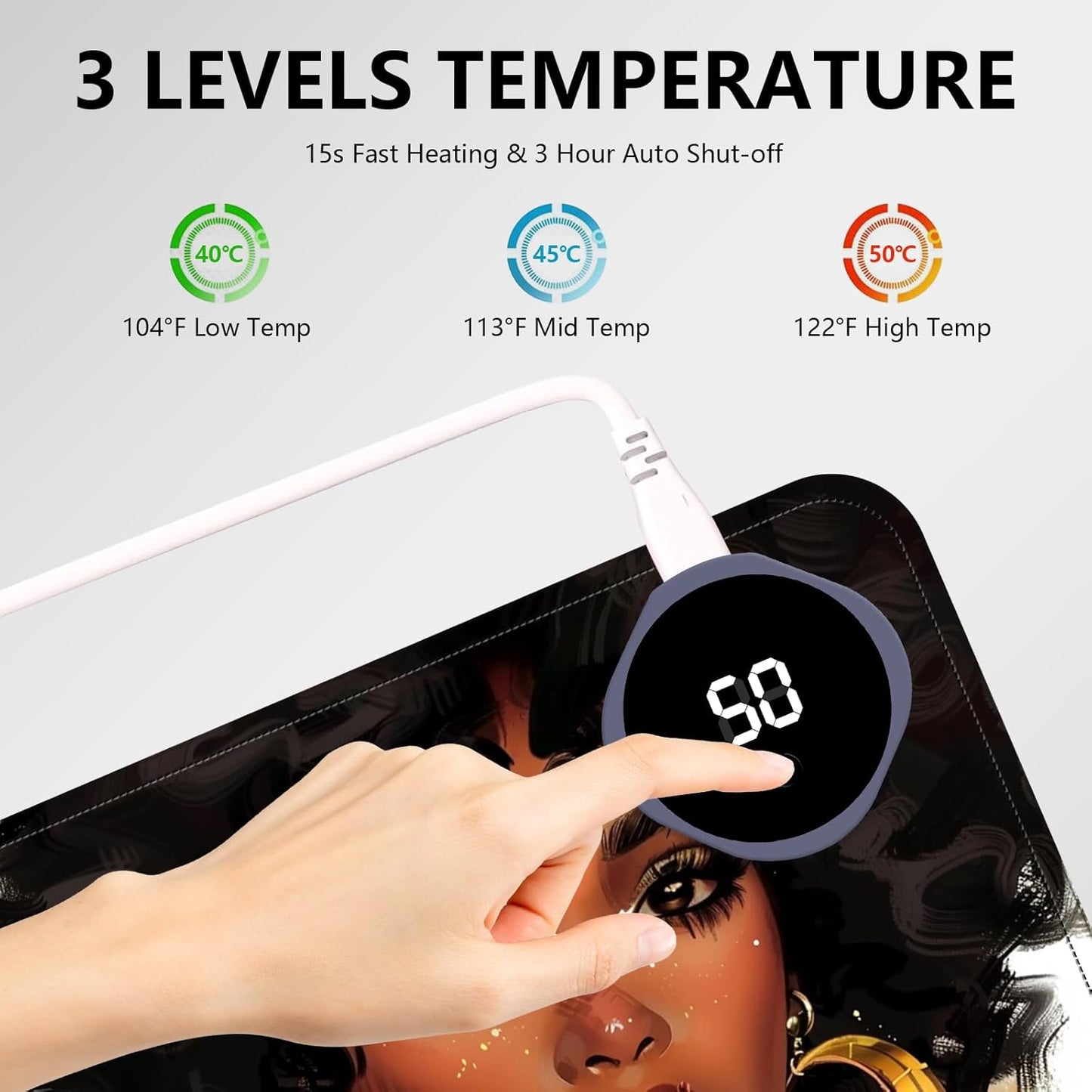 Heated Mouse Pad with 3 Levels Heated & 3 Hours Auto Shut-Off Mouse Pad for Warming Hands in Office Home, 31.5" x 13"Large Safe Desk Mat Hand Warmer，Girl with Short Hair