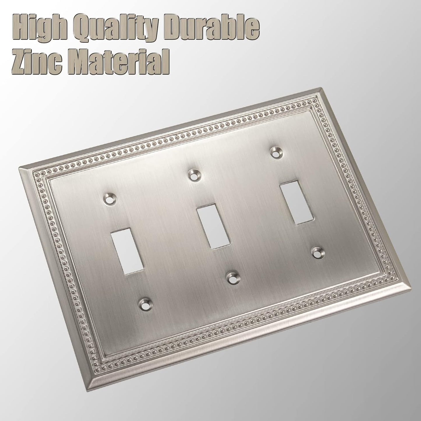 Henne Bery Sunken Pearls Heavy Duty Decorative Wall Plate Switch Plate Outlet Cover (Triple Toggle, Satin Nickel)