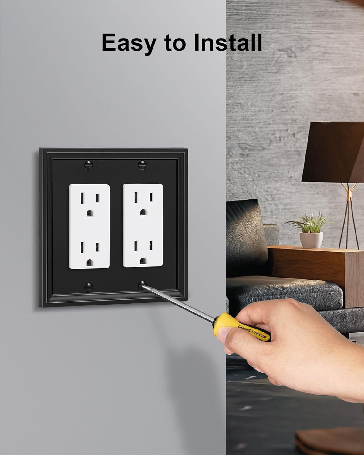 2-Pack Double Decorator Outlet Cover Plate, Black Decorative Switch Plates and Outlet Covers, Natural Bamboo Fiber Wall Plates for Electrical Outlets, Receptacle, GFCI Outlet, Dimmer Switch