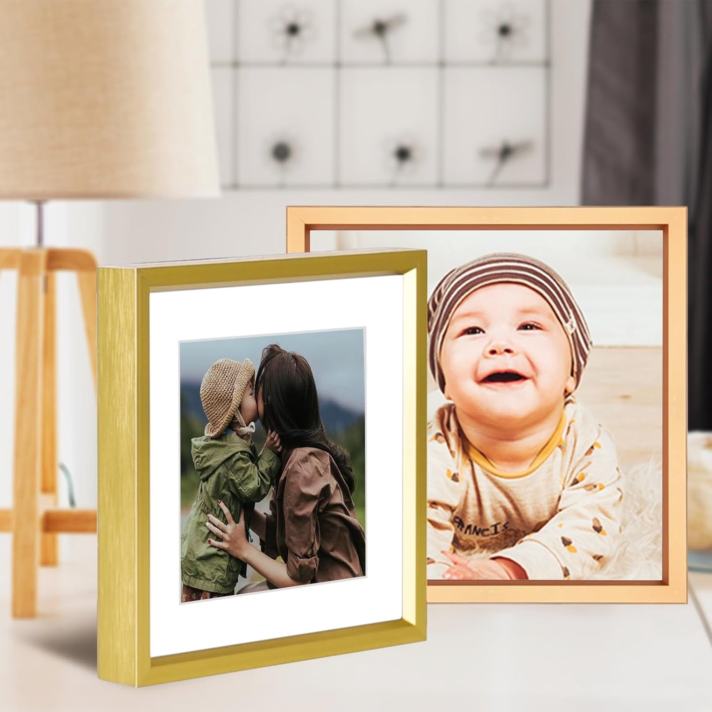 10x10 Picture Frame, Brass Metal Square Photo Frames with HD Glass, Fits 6x6 with Mat or 10 x 10 without Mat, Display for Wall and Table, 1 Pack