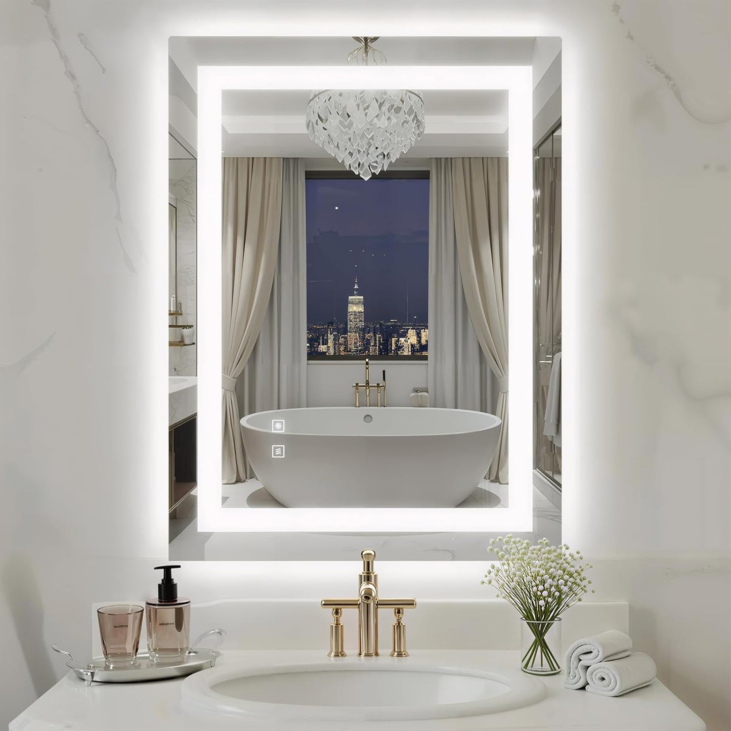 24X32 Inch LED Bathroom Mirror with Lights, Frontlit+ Backlit Bathroom Vanity Mirror for Wall, Ultra-Clear Tempered Glass, Shatter-Proof, Anti-Fog and Memory Function, ETL Listed
