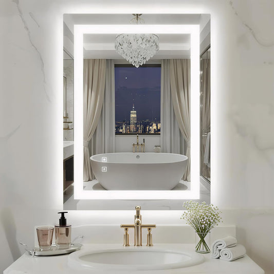24X32 Inch LED Bathroom Mirror with Lights, Frontlit+ Backlit Bathroom Vanity Mirror for Wall, Ultra-Clear Tempered Glass, Shatter-Proof, Anti-Fog and Memory Function, ETL Listed
