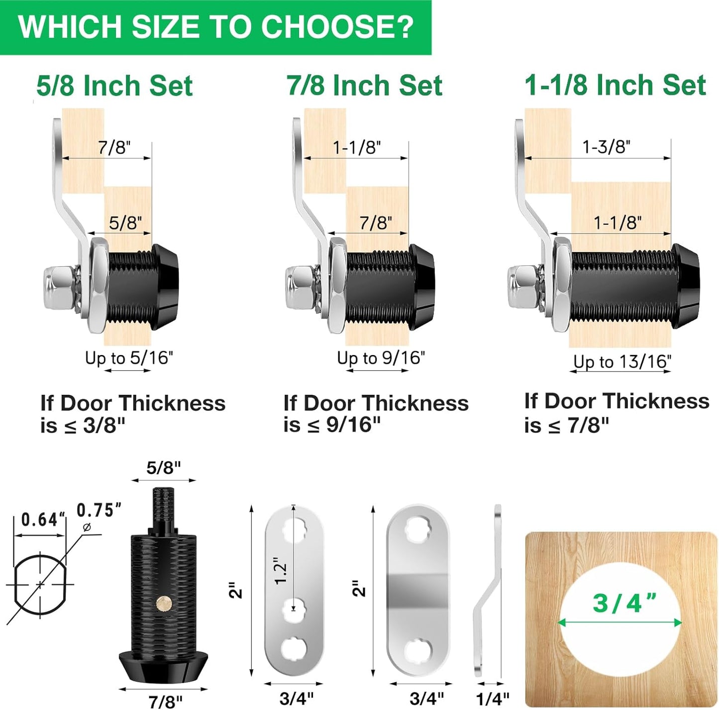 2 Pack Cabinet Lock with Keys, 1-1/8" RV Storage Lock Keyed Alike, RV Locks for Storage Door, Camper Cabinet Door Toolbox Lock Mailbox RV Cam Locks with Manual (Black -2 Pack, 1-1/8 Inch)…