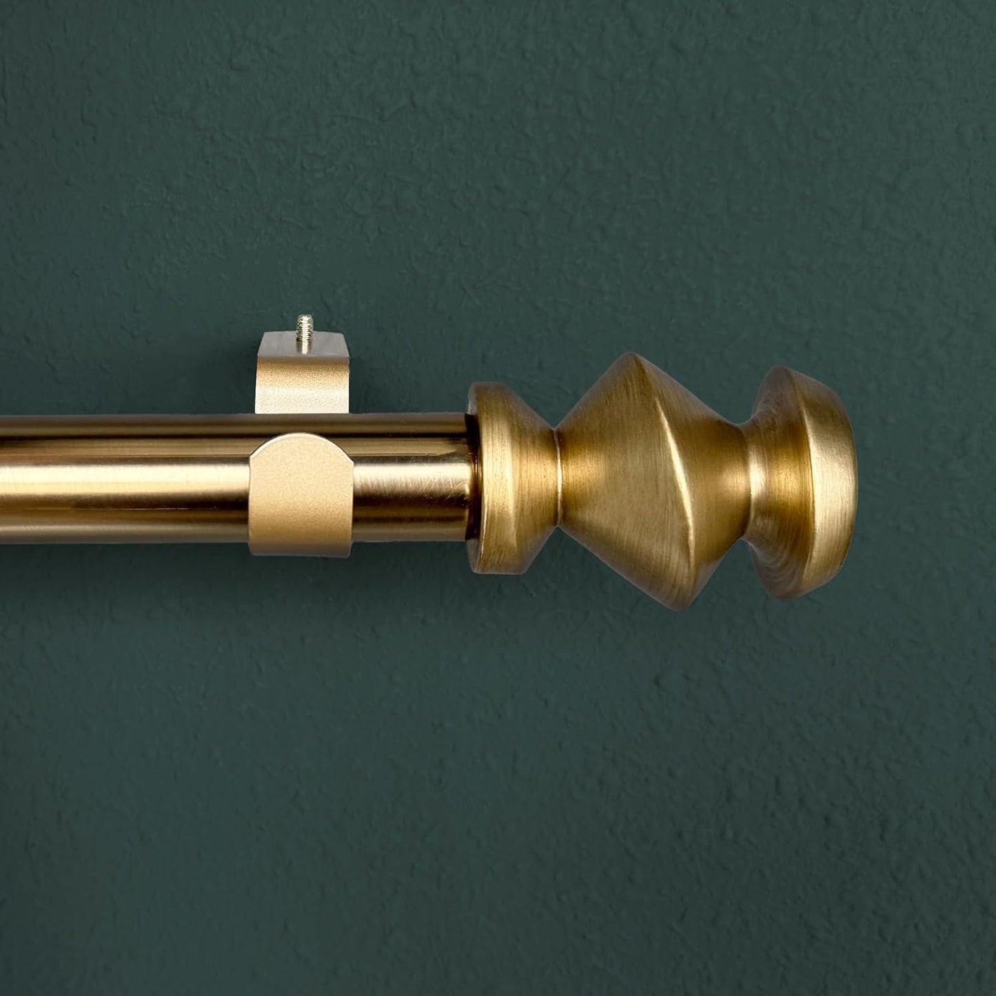1-1/8 Inch Diameter Warm Gold Curtain Rods with Modern Geometric Finials, 72-144'' Telescoping Single Curtain Rods for window width 68-140 inch, 1 pack