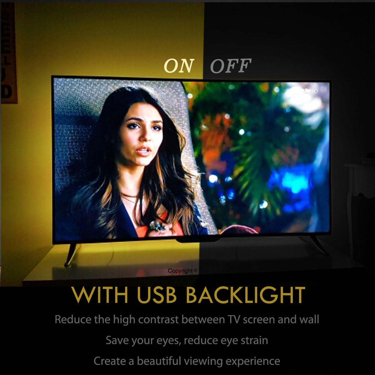 USB TV Backlight RGB LED Neon Accent Lights Strips for 32 to 43 inch HDTV Bias Lighting with Remote - USB Powered TV Behind Lighting LED Strip