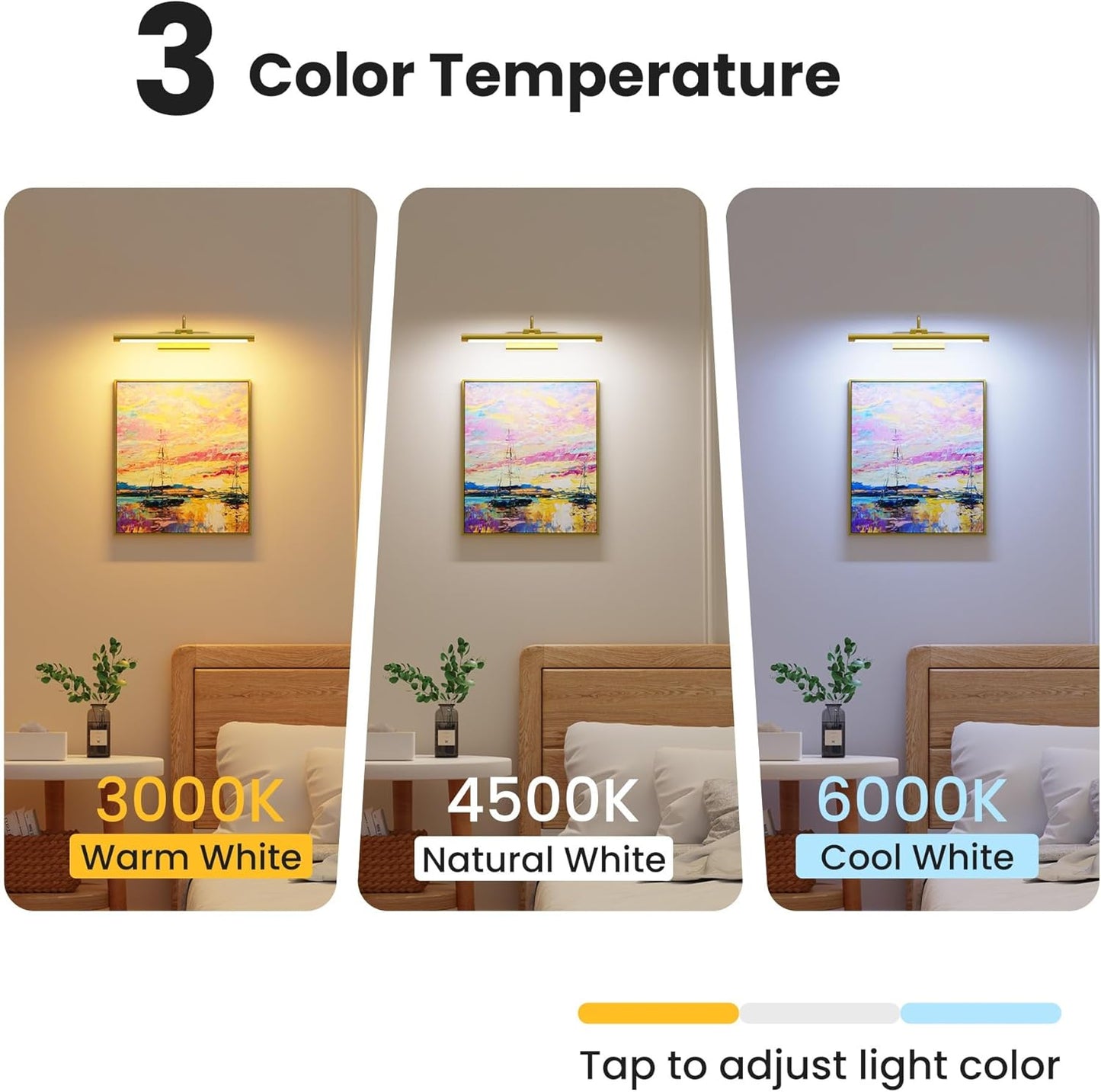 16" Light for Wall Picture with 6000mAh Battery - Brass Operated Wireless Wall Art Light with Remote Control for Artwork, Mirror & Portrait