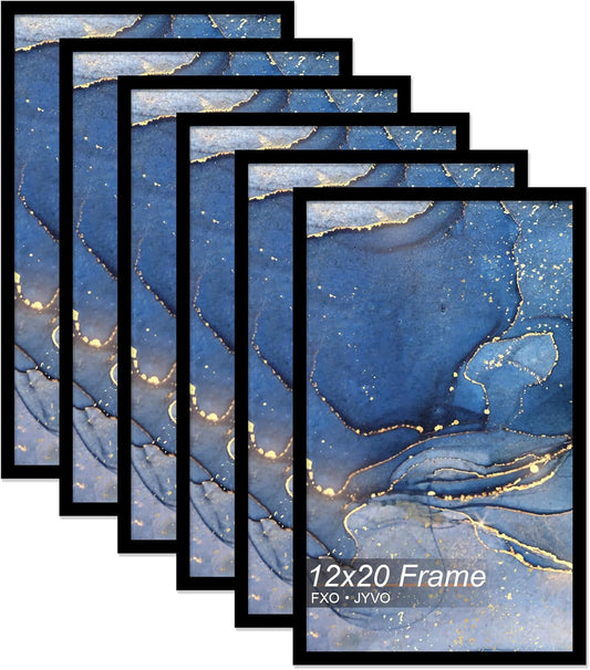 12x20 Picture Frame Set of 6, Black Frame for 12 x 20 Inch Picture Poster Photo, Light Weight and High Transparent 12 by 20 Frame for Wall - 6 Pack/Black/12 x20