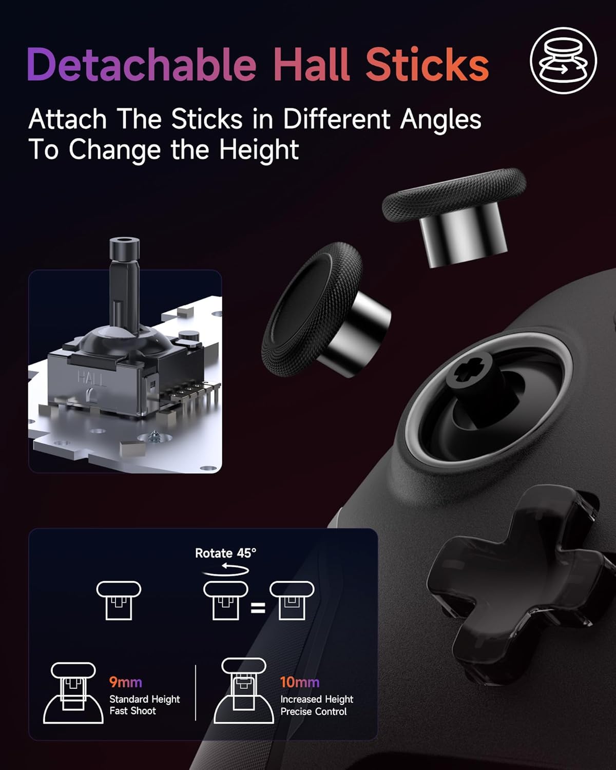 EasySMX X20 Wireless Gaming Controller with RGB Backlit, 2-Stage Hall Effect Sticks, 1000Hz Polling Rate, 6-Axis Gyro on Multi-Platform, Mech Buttons- Compatible with PC/Switch/Steam/Android