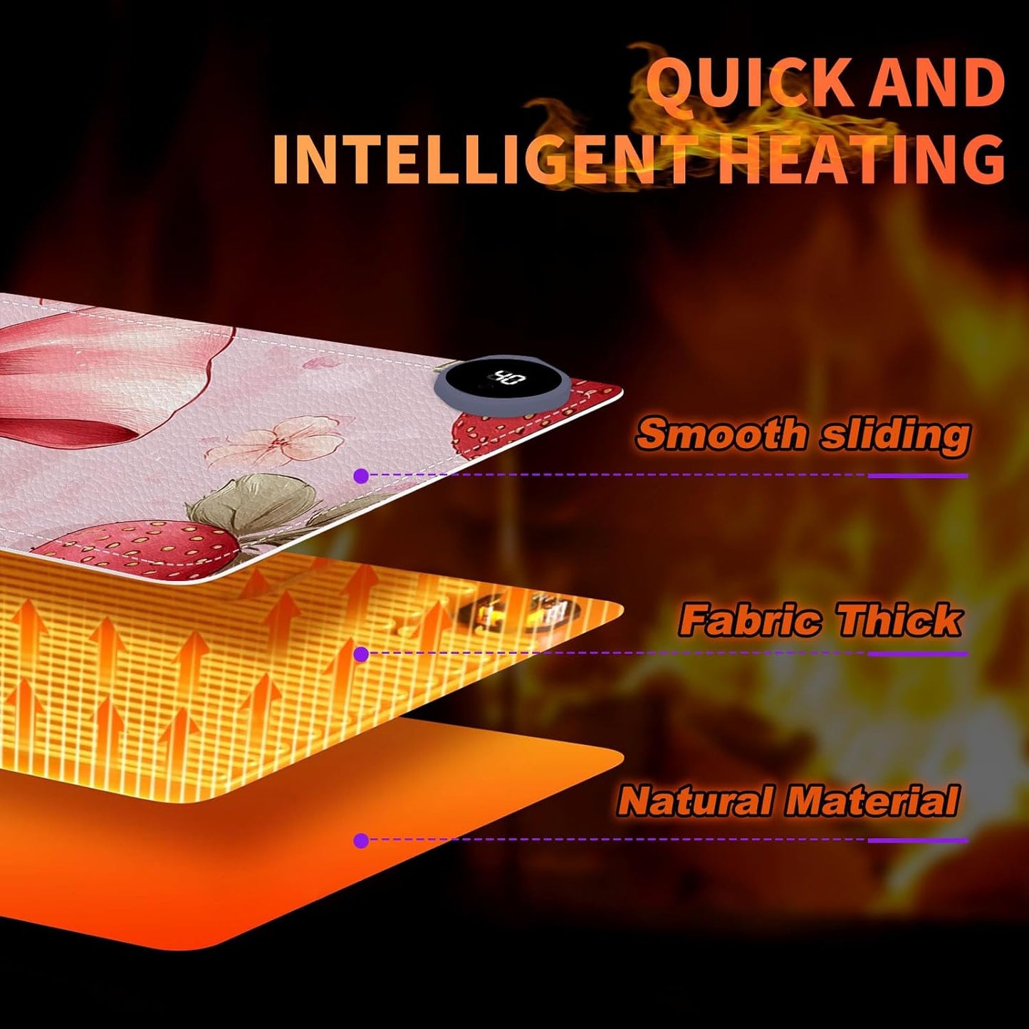 Heated Mouse Pad 31.5x13 in 3-Temp Fast Heating Desk Mat with Auto Timer Warmer for Hands Wrist Pain Relief Waterproof Keyboard Mat for Office, Gaming, Home, Pink Bow Floral