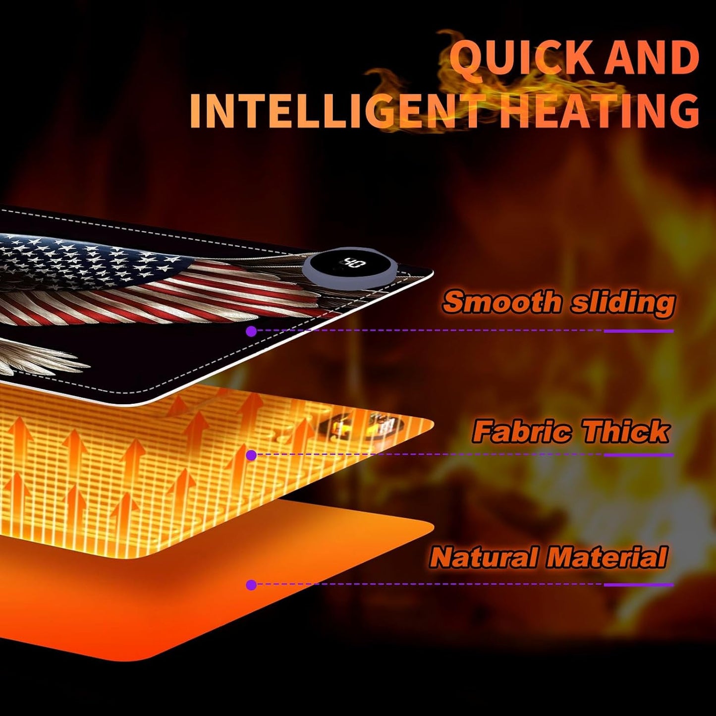 Heated Mouse Pad, Warm Desk Pad, Keyboard Mat 23.6 x 14 Inch Large Size Intelligent Fast Heating, 3 Speed Adjustable, Timed Auto Power Off for Game Office Home, Soaring American Flag Eagle