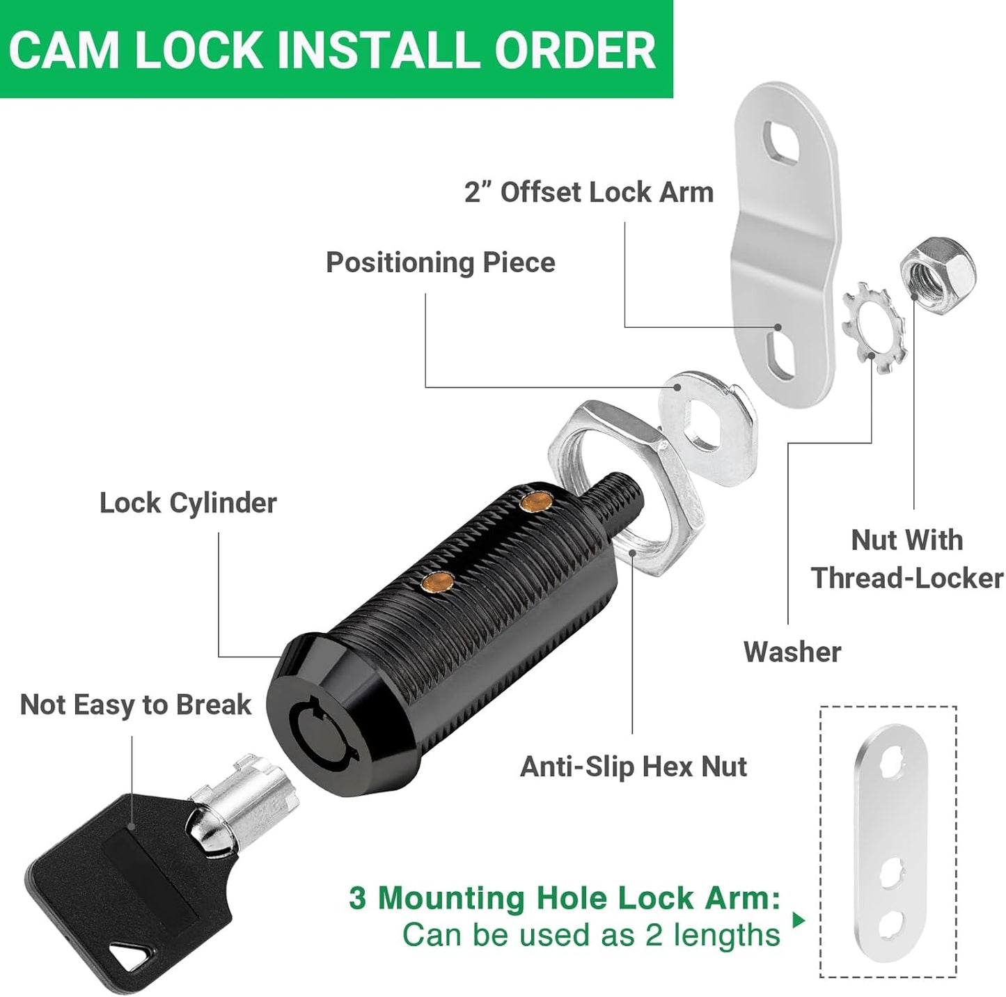 2 Pack Black Cabinet Lock with Keys, 1-1/2" RV Storage Locks Keyed Alike, RV Locks for Storage Door, Camper Toolbox RV Cam Locks with Manual (Black -2 Pack, 1-1/2 Inch)