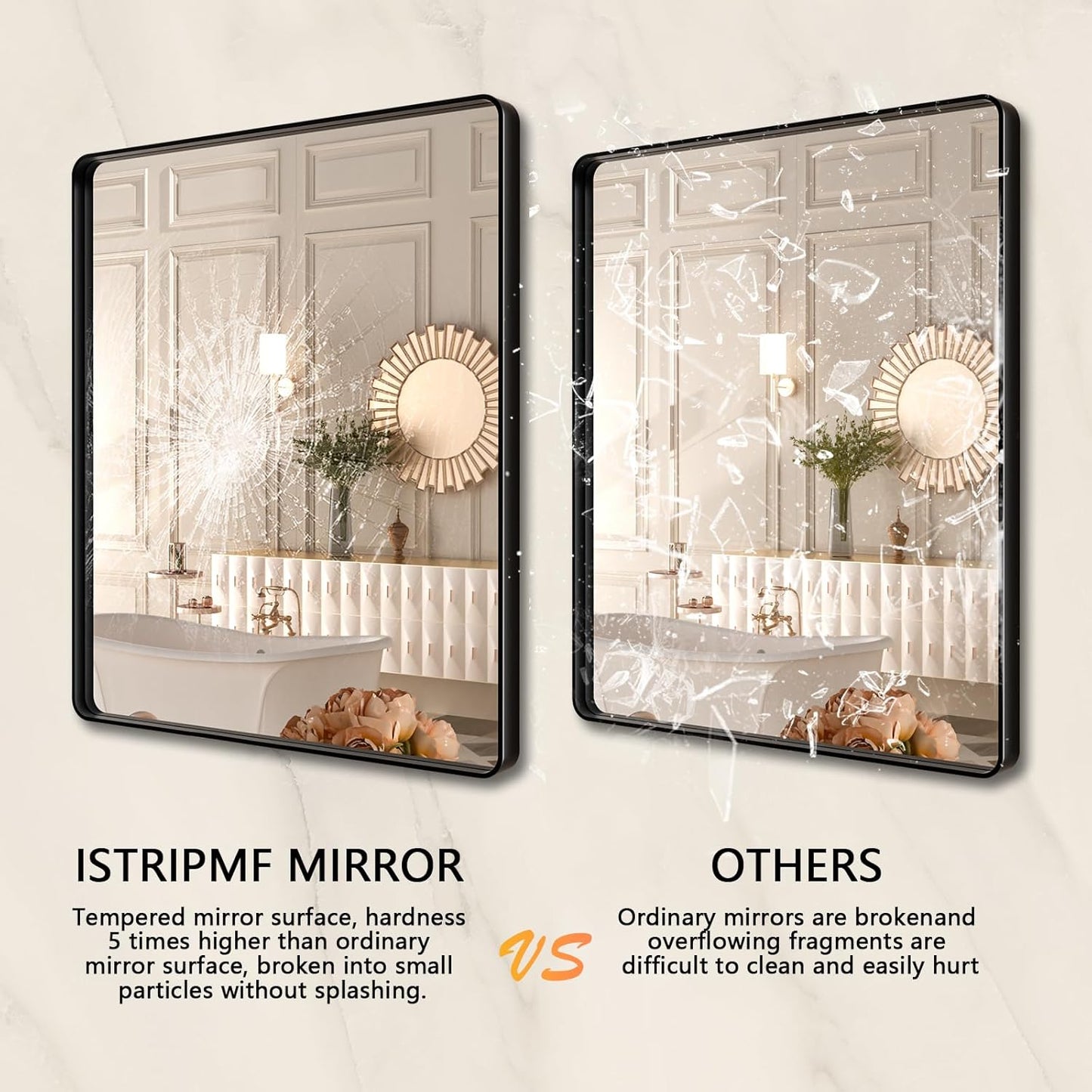 24x32 Inch Black Framed Bathroom Mirror,Matte Metal Frame Vanity Mirror,Round Corner,Farmhouse,Decorative Wall Mounted Rectangle Mirror