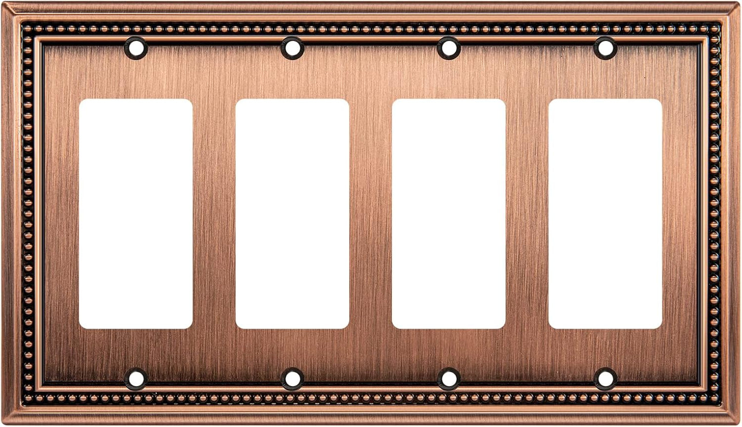 Henne Bery Sunken Pearls Heavy Duty Decorative Wall Plate Switch Plate Outlet Cover (Quad Decorator, Antique Copper)