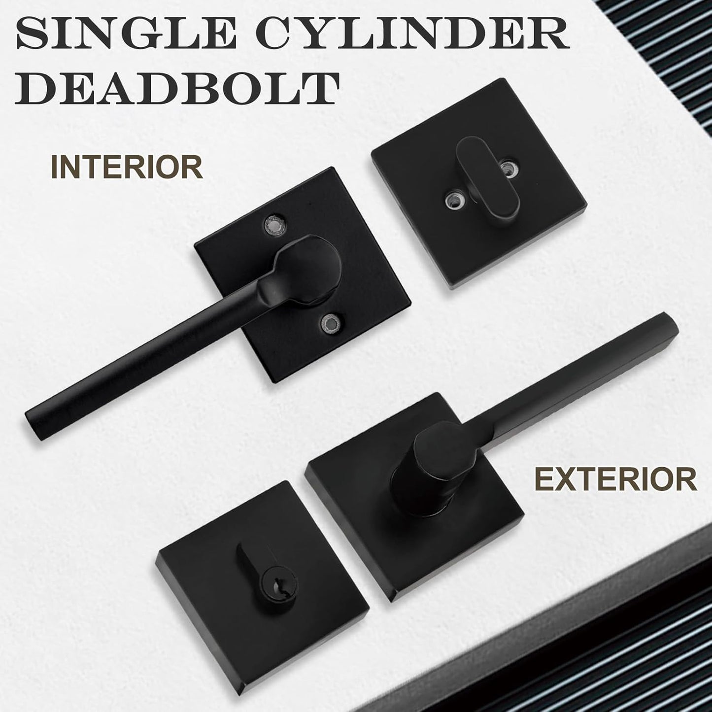 10 Sets Passage Door Lever and Single Cylinder Deadbolt Lock Set, Heavy Duty Square Handle for Entrance and Front Door, Matte Black, Different Keys