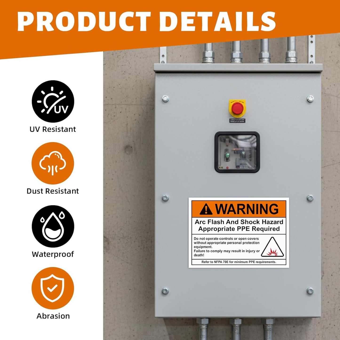 100 Pcs Warning Arc Flash and Shock Hazard Label - 5 x 3.5 Warning Safety Appropriate PPE Required Signs for Electrical Workplace