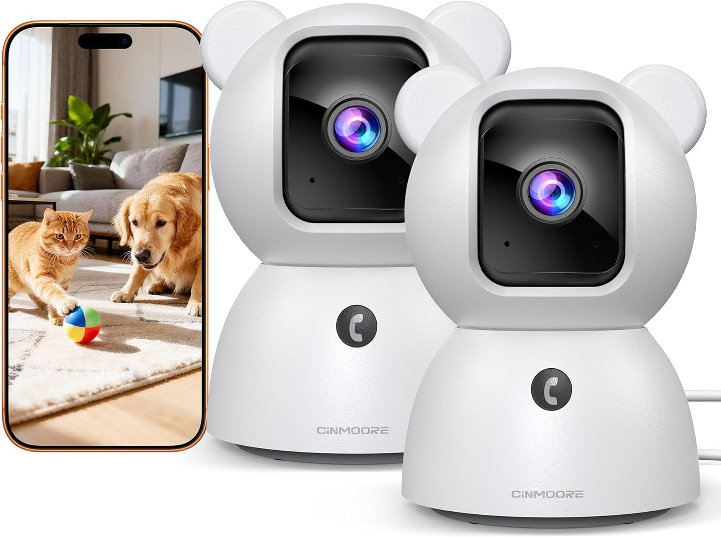 2.5K Cameras for Home Security, Non-Subscription AI Human/Pet/Crying Detection, 4MP Dog/Cat/Pet Camera Indoor with Phone App, Pan Tilt 2.4G WiFi Indoor Cameras, IR Night Vision, 2-Way Audio, 2 Pack