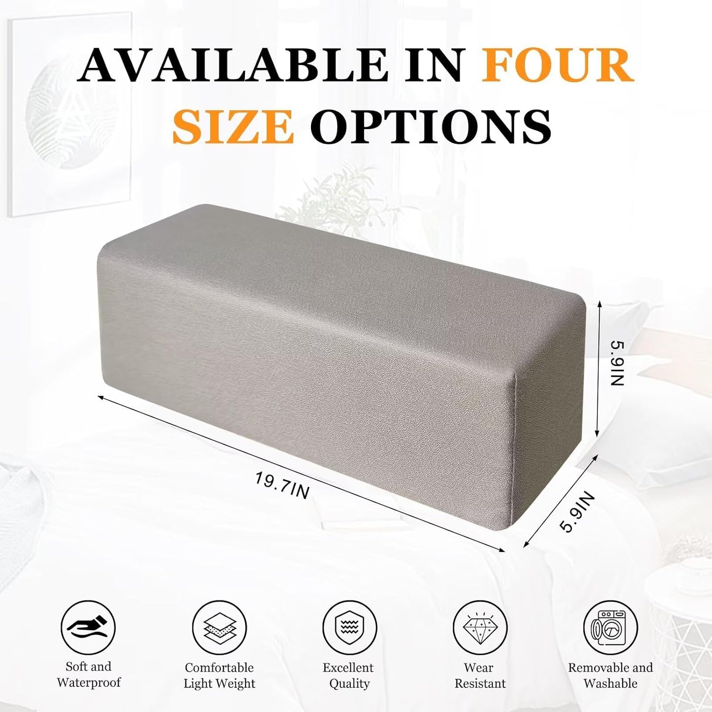 2 Pack Couch Arm Rest Pillow 6''x6''x20'' Faux Leatharie Armrest Cushion, High Density Foam Pillows, Removable & Washable Headboard Elbow Support for Armchair Sofa Bed, Light Gray