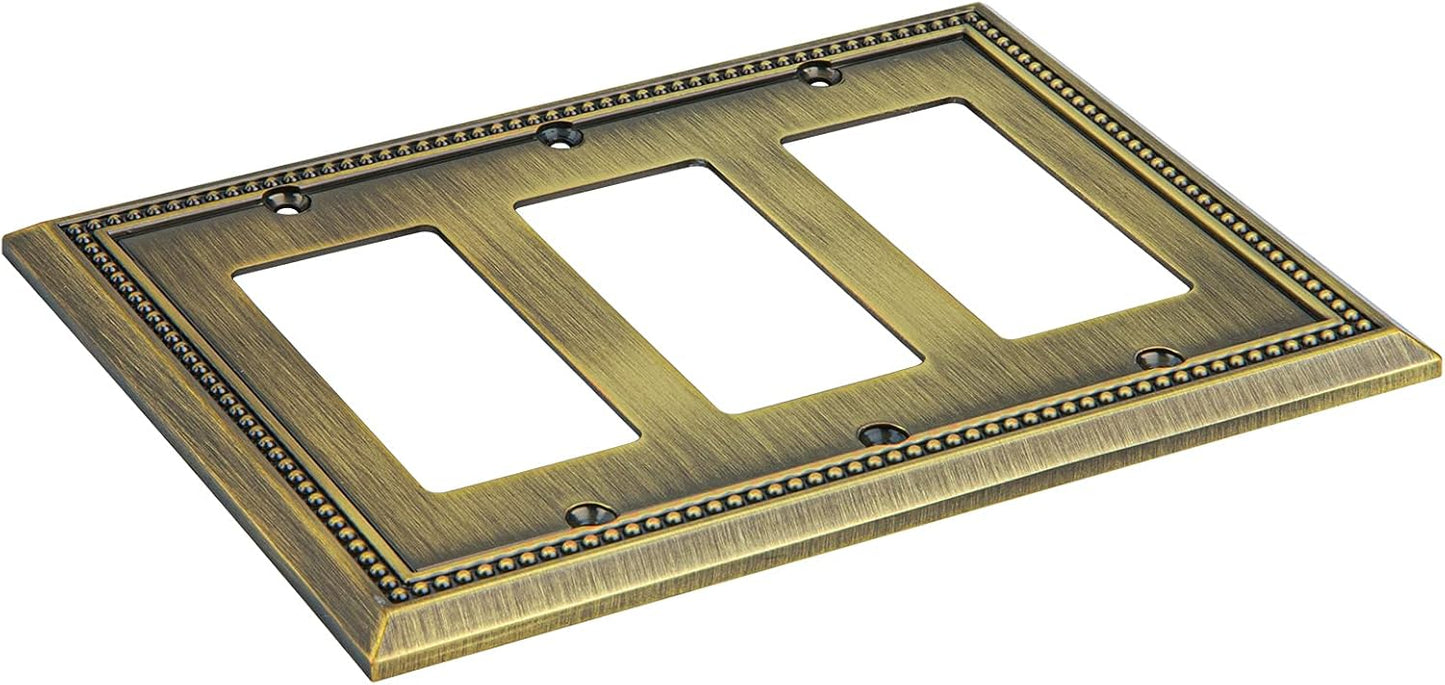 Henne Bery Sunken Pearls Heavy Duty Decorative Wall Plate Switch Plate Outlet Cover (Triple Decorator, Antique Brass)