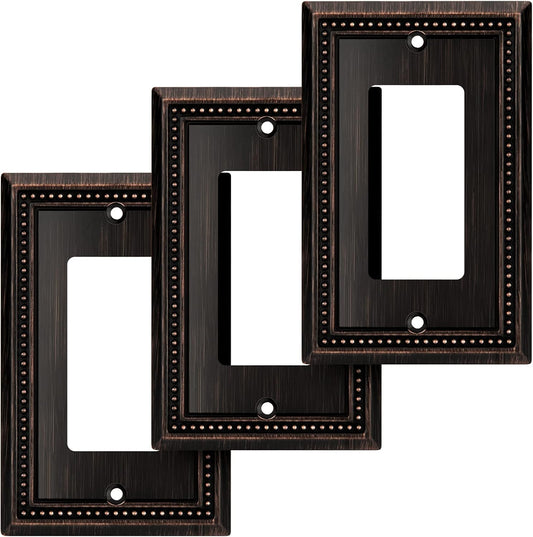 Henne Bery Sunken Pearls Heavy Duty Decorative Wall Plate Switch Plate Outlet Cover (Single Decorator, 3 Pack, Aged Bronze)